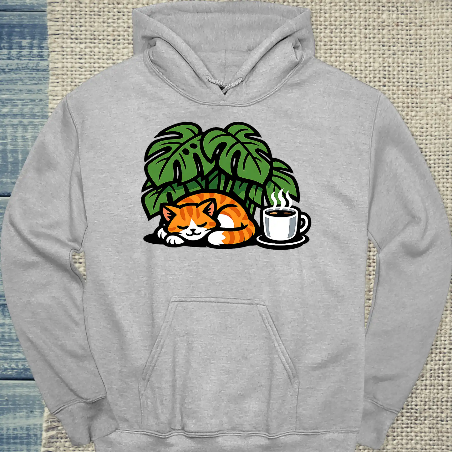 Hoodie - Monstera - Unisex - Katze Grau