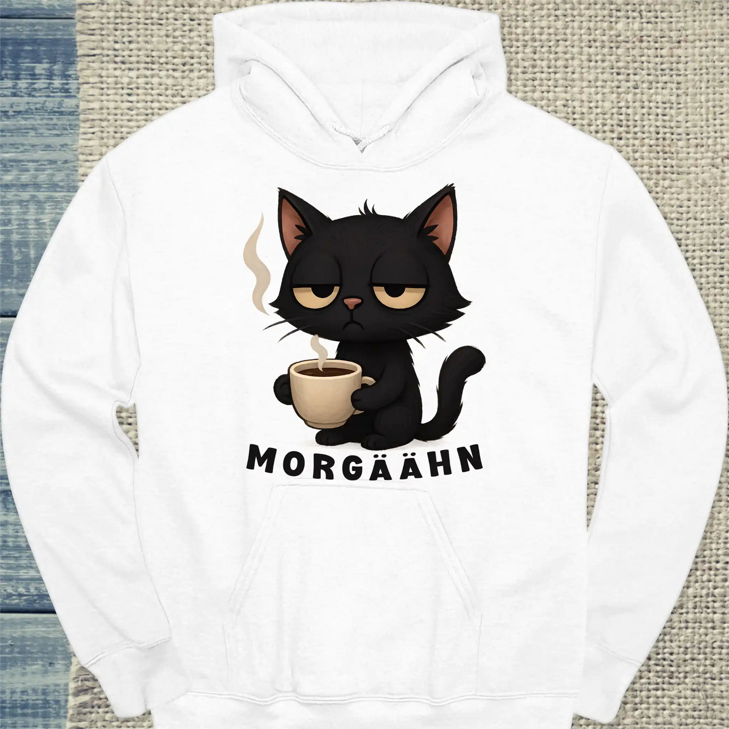 Hoodie - Morgäähn - Unisex - Katze & Kaffee Weiß