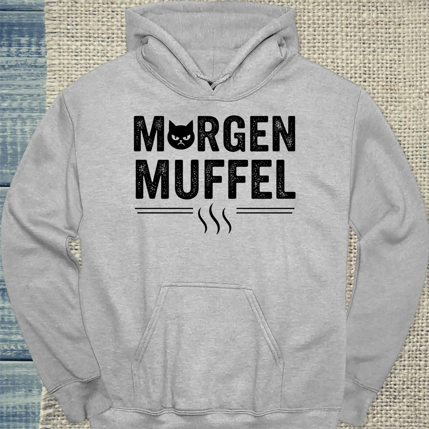 Hoodie - Morgenmuffel - Unisex - Katze & Kaffee Grau
