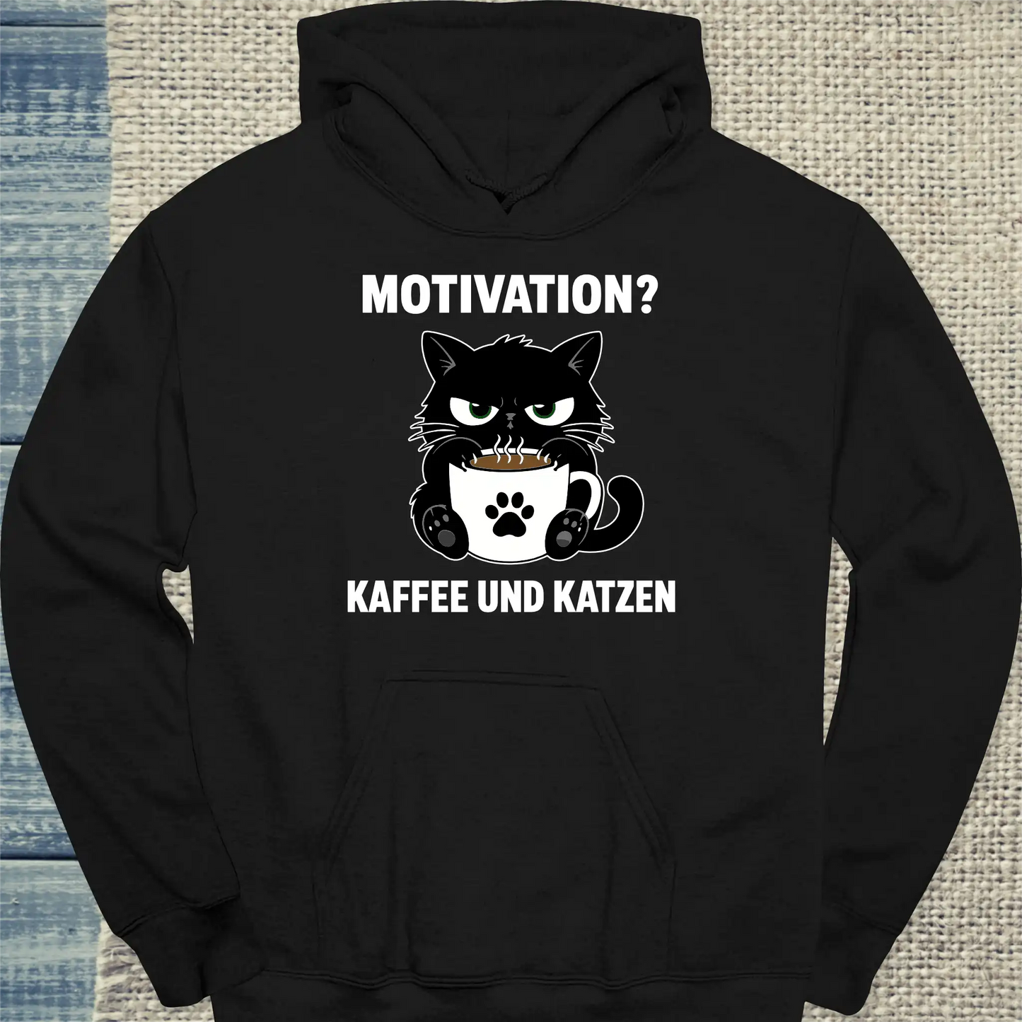 Hoodie - Motivation - Unisex - Katze & Kaffee Schwarz