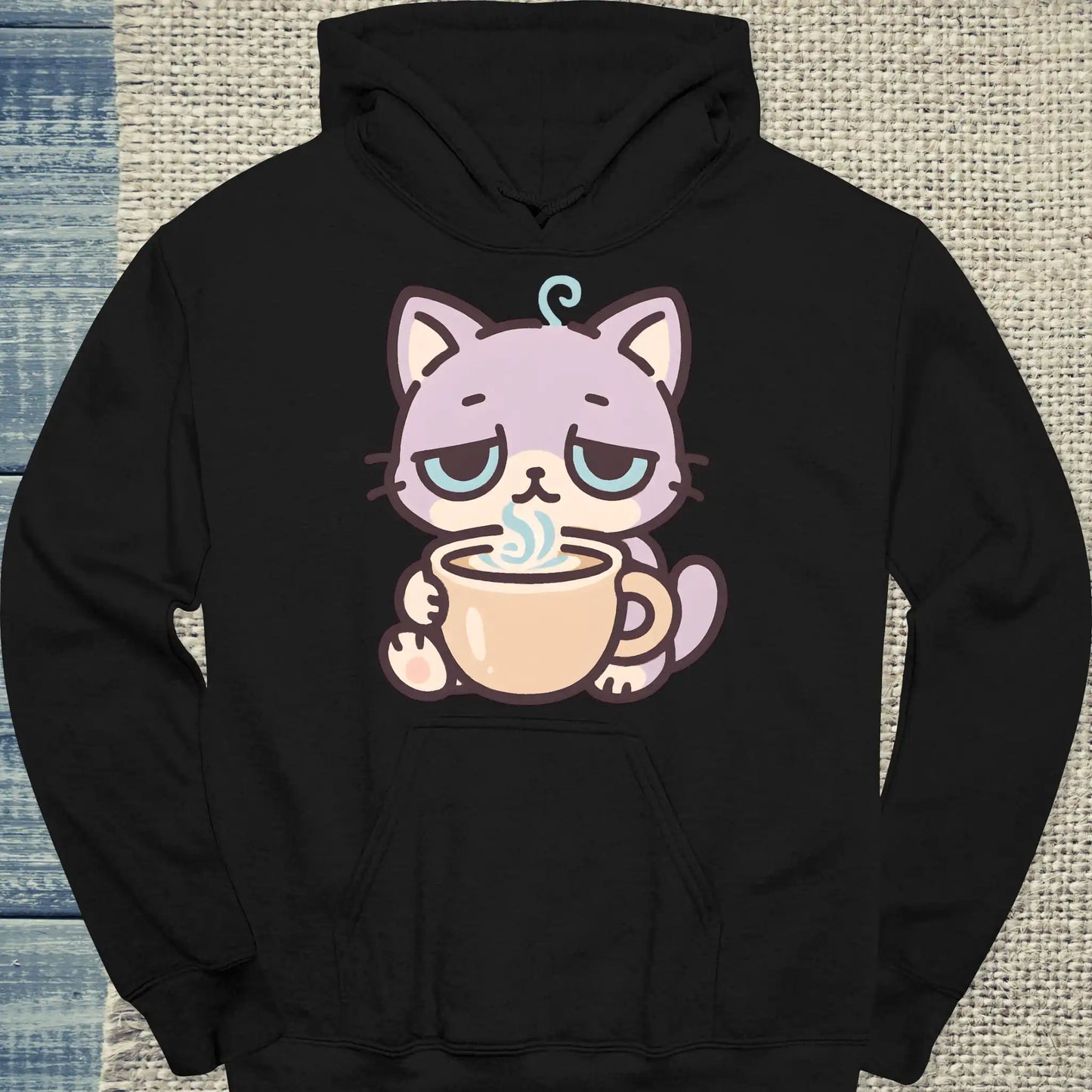 Hoodie - Müde Katze mit Kaffee - Unisex - Katze & Kaffee Schwarz