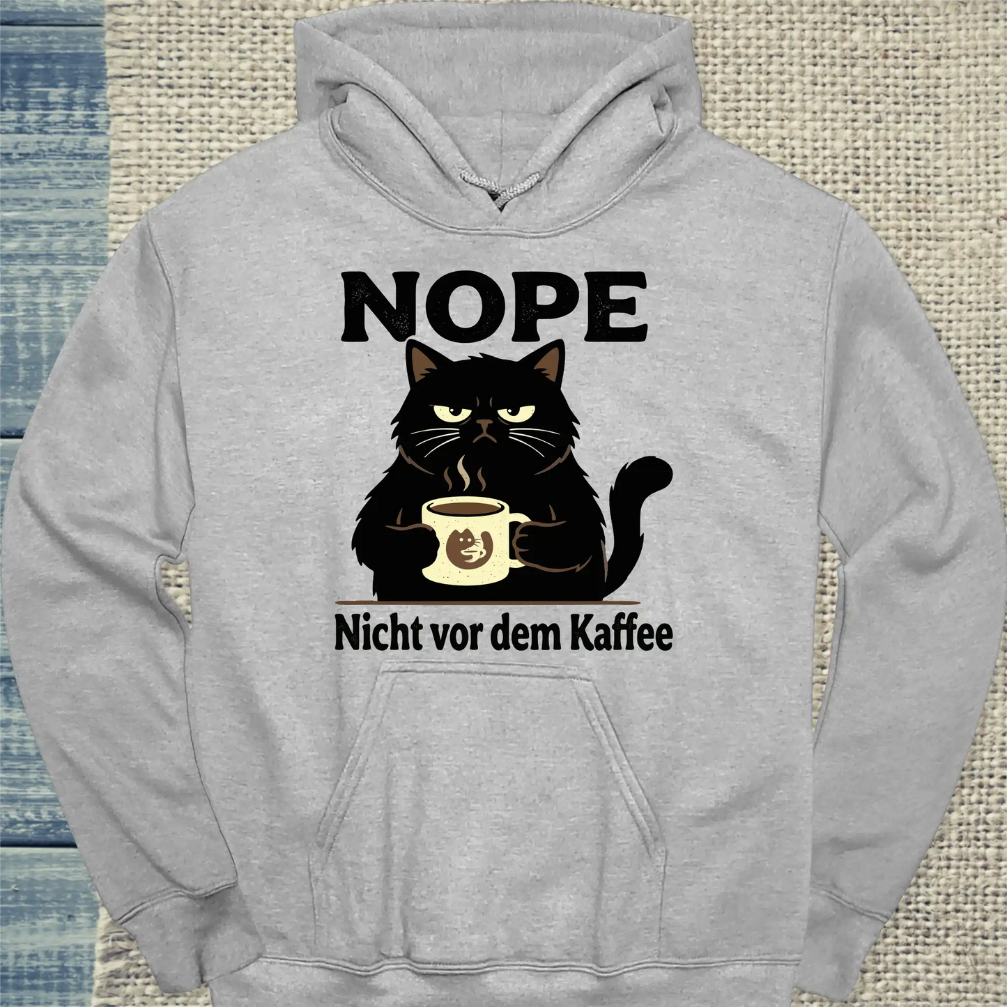 Hoodie - NOPE - Nicht vor dem Kaffee - Unisex - Katze & Kaffee Grau