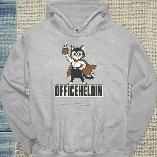 Hoodie - Officeheldin - Unisex - Katze & Kaffee Grau