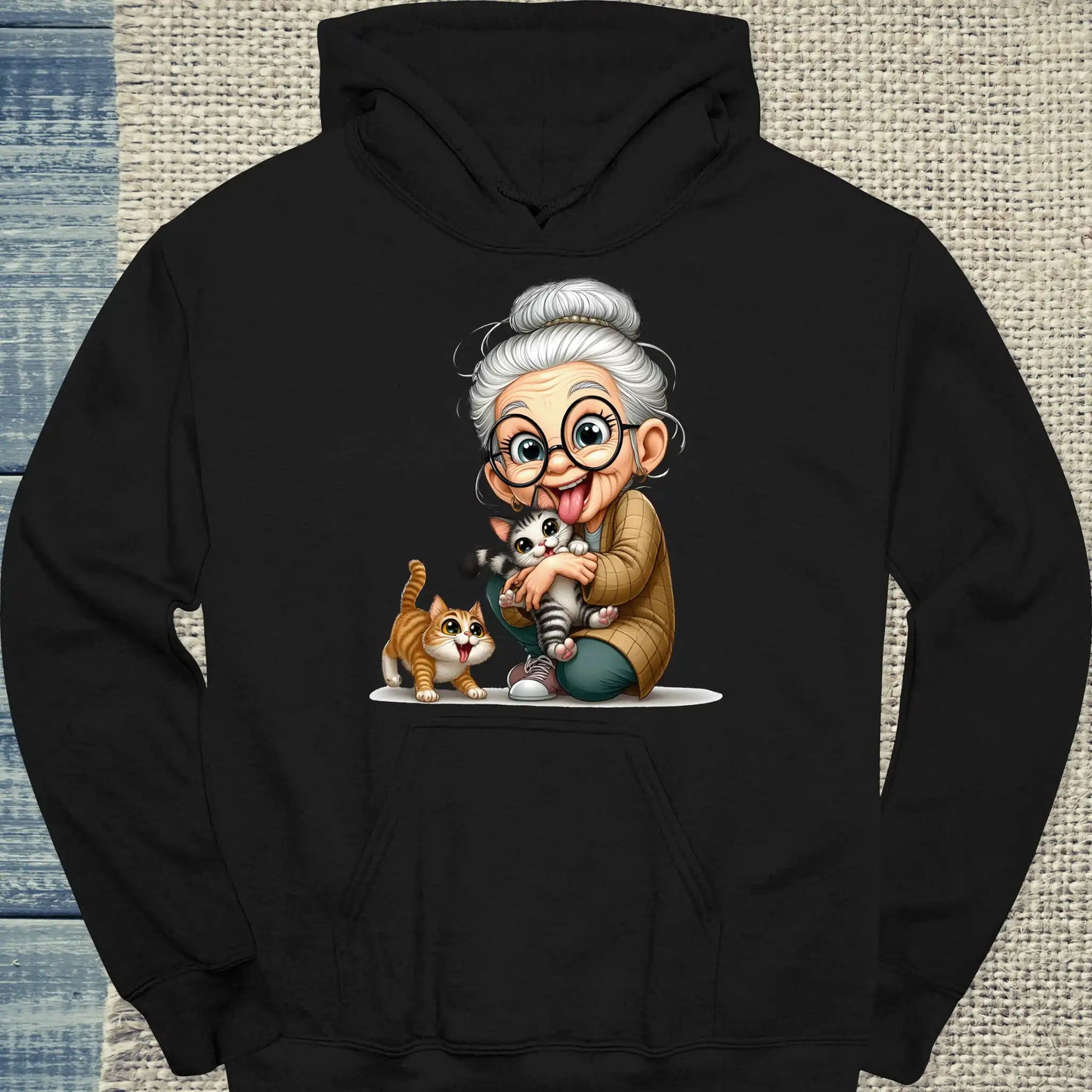 Hoodie - Oma liebt Katzen - Unisex - Kaffee, Cat Lady Schwarz
