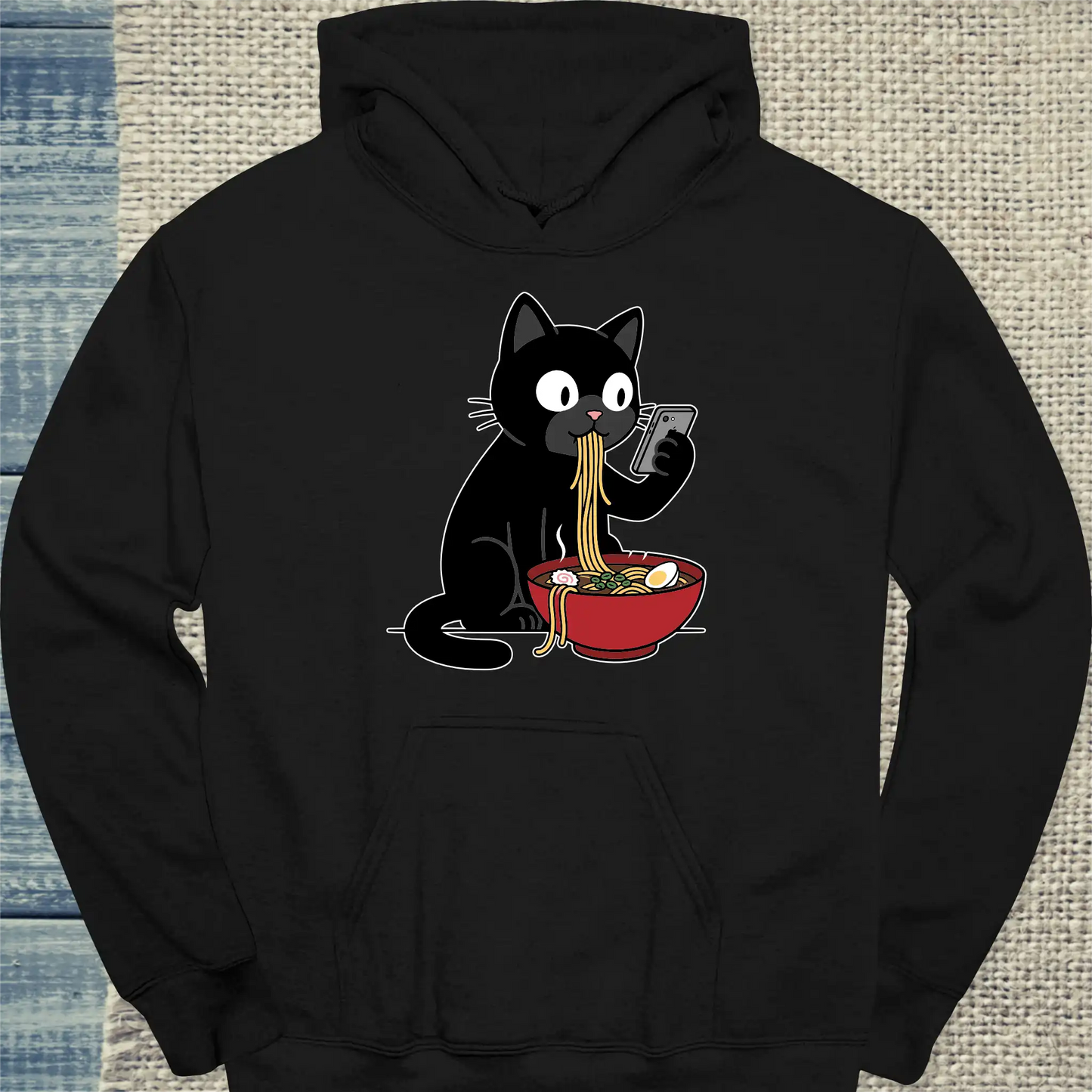 Hoodie - Ramen - Unisex - Katze Schwarz
