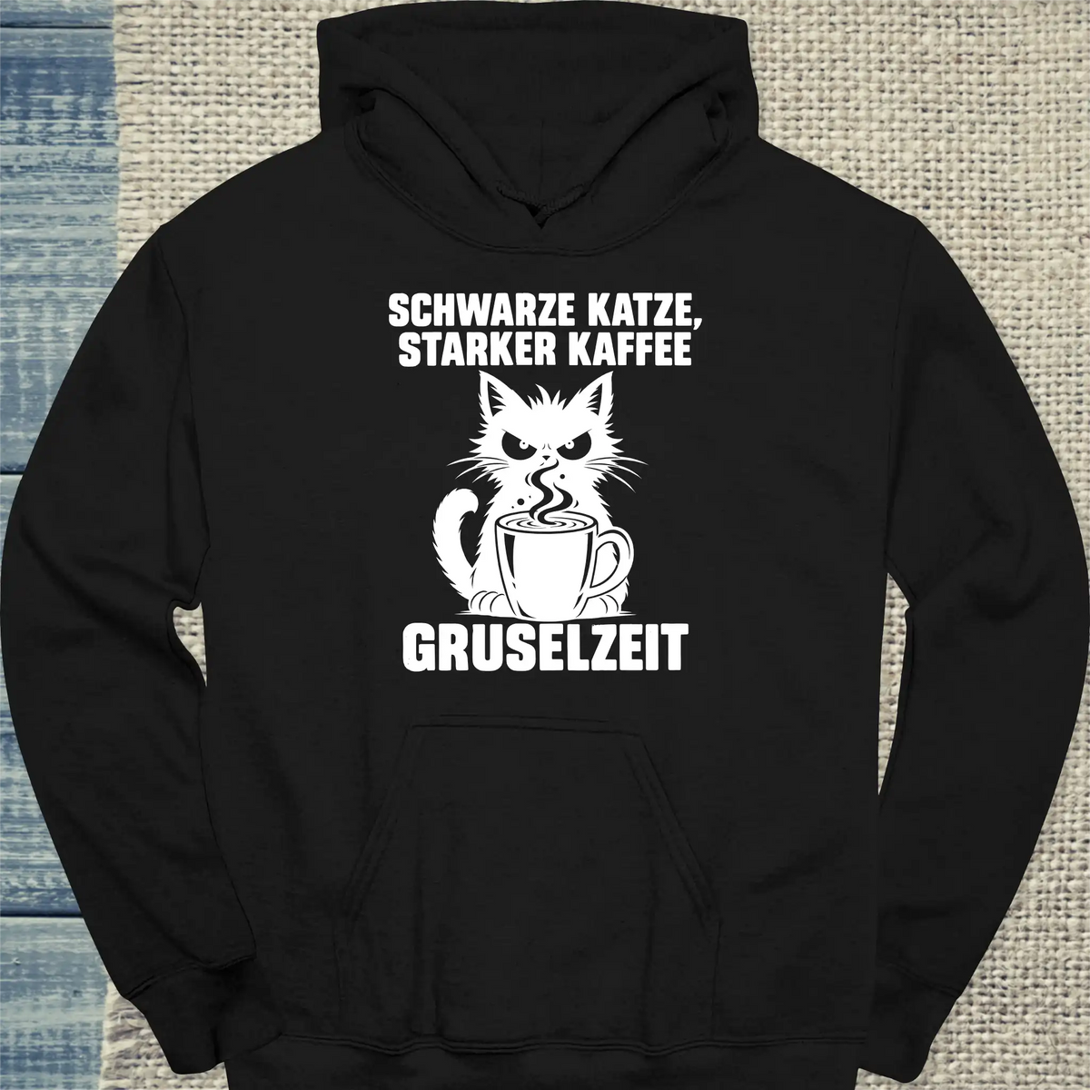 Hoodie - Schwarze Katze, starker Kaffee, Gruselzeit - Unisex - Katze & Kaffee, Halloween Schwarz