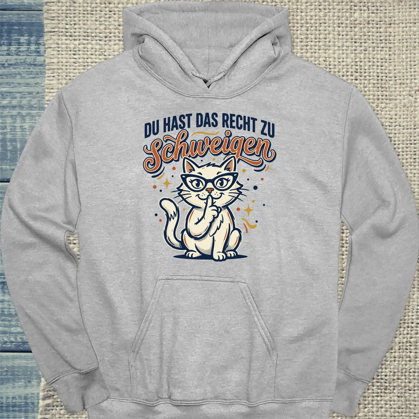 Hoodie - Schweigen - Unisex - Katze Grau