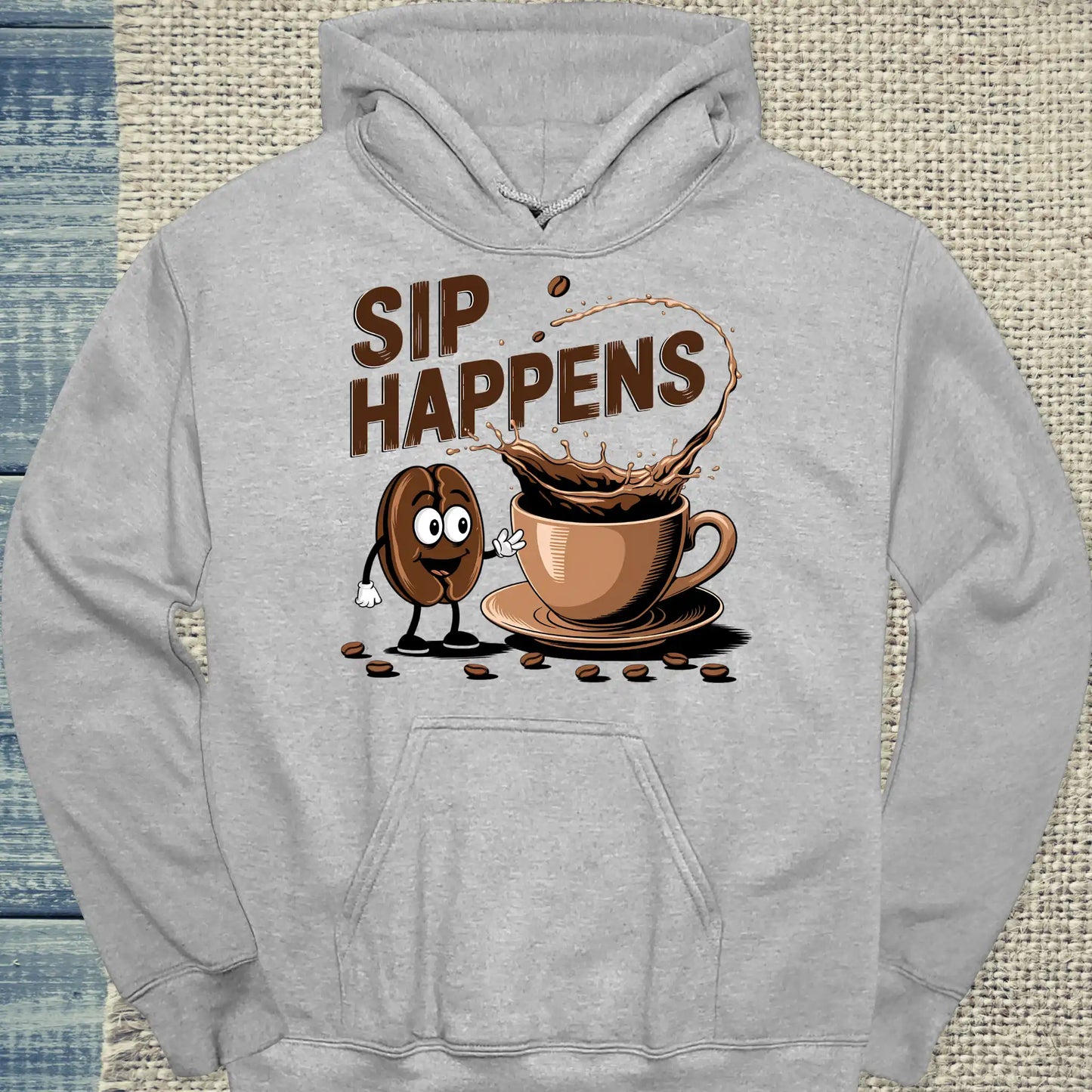 Hoodie - Sip Happens - Unisex - Kaffee Grau