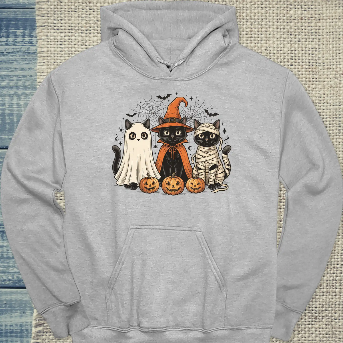 Hoodie - Spooky Halloween - Unisex - Katze, Halloween Grau