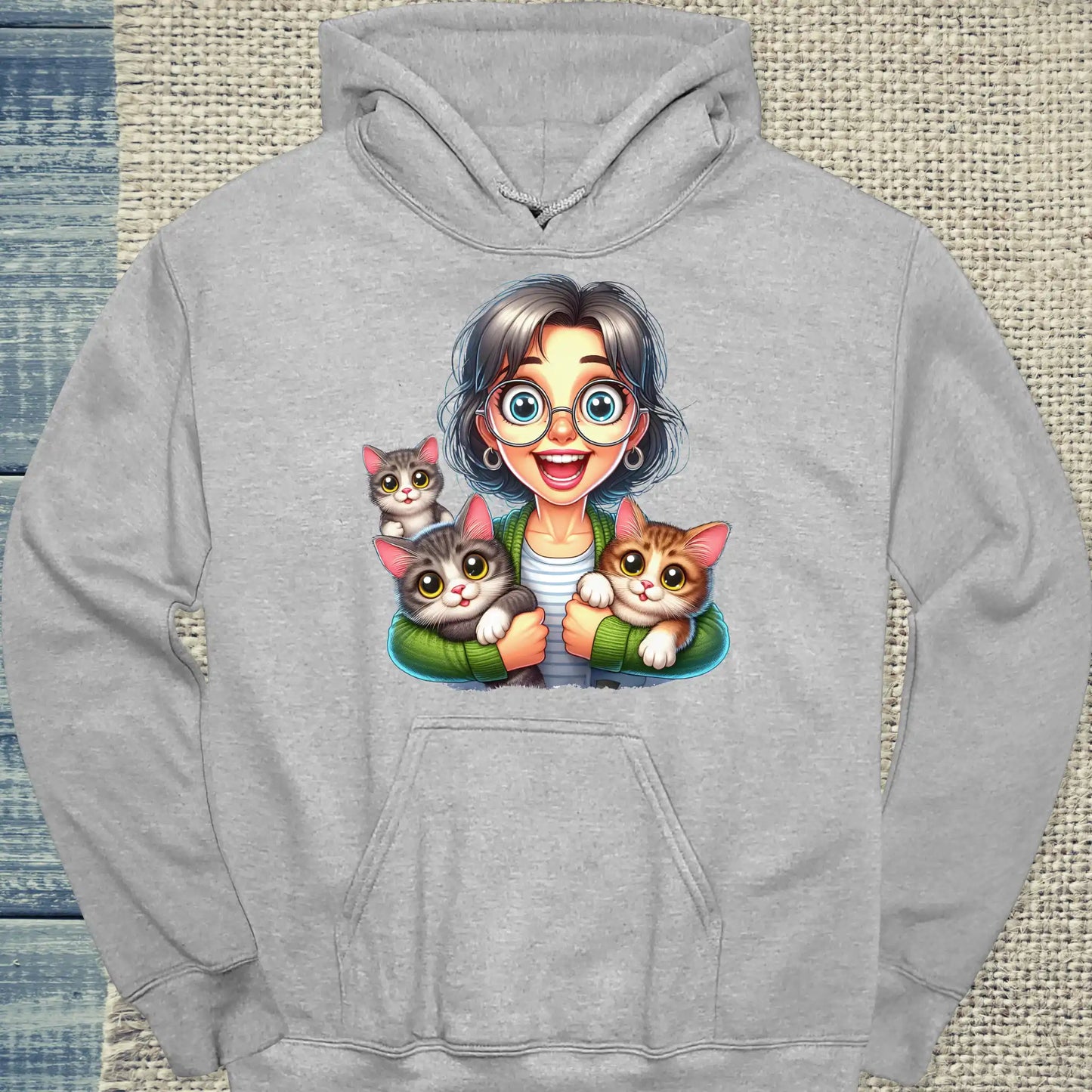 Hoodie - Stolze Katzen Mama - Unisex - Kaffee, Cat Lady Grau
