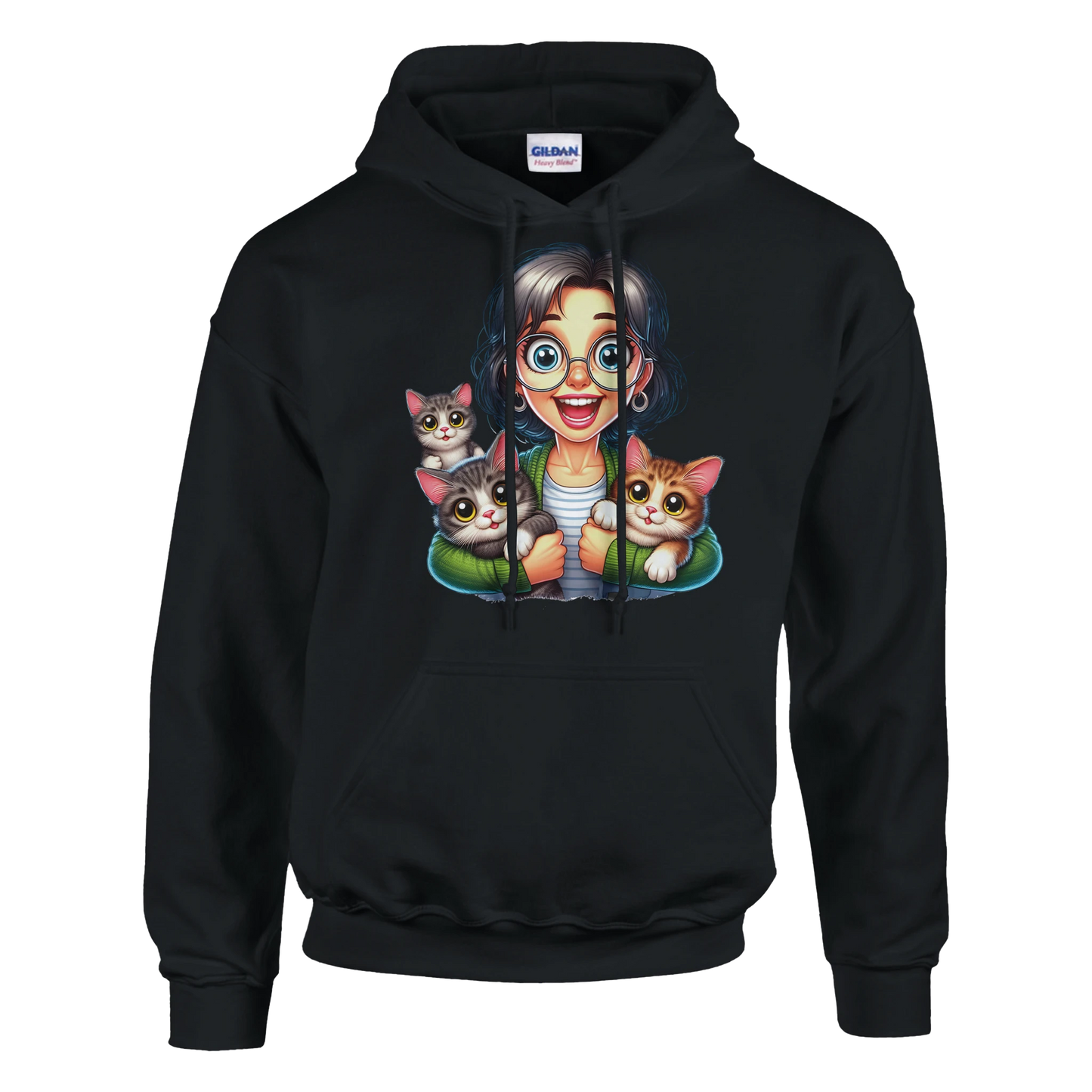 Hoodie - Stolze Katzen Mama - Unisex - Kaffee, Cat Lady Schwarz