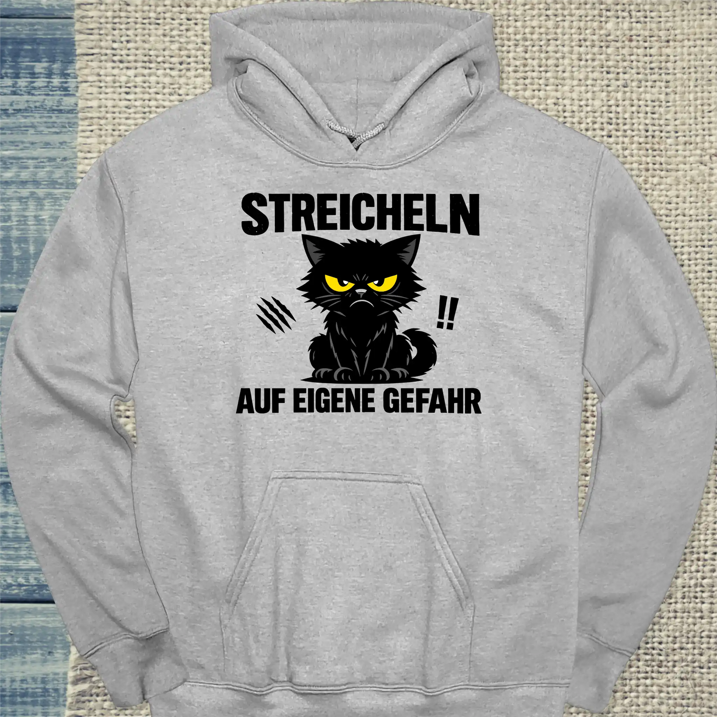 Hoodie - Streicheln auf eigene Gefahr - Unisex - Katze Grau