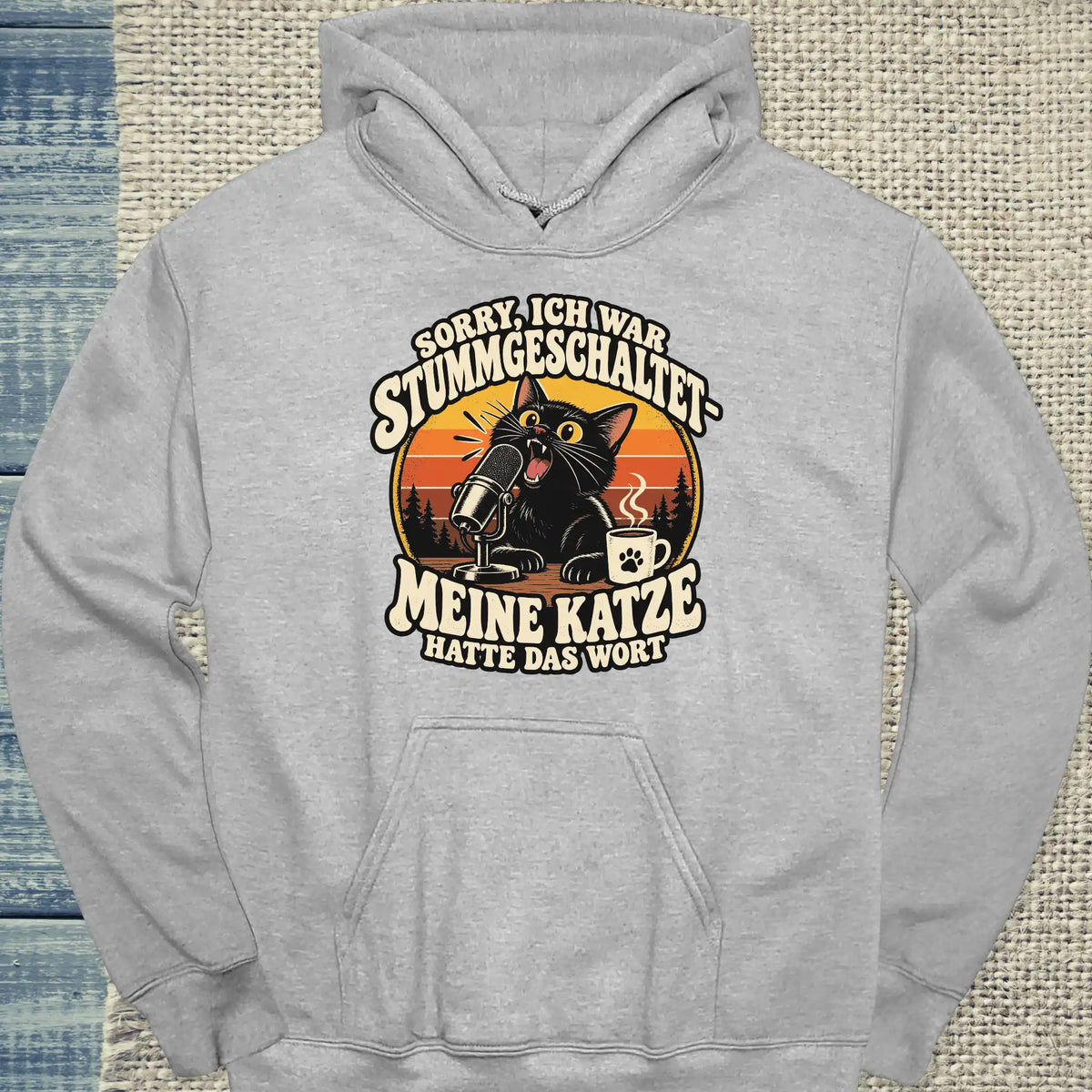 Hoodie - Stummgeschaltet - Unisex - Katze & Kaffee Grau