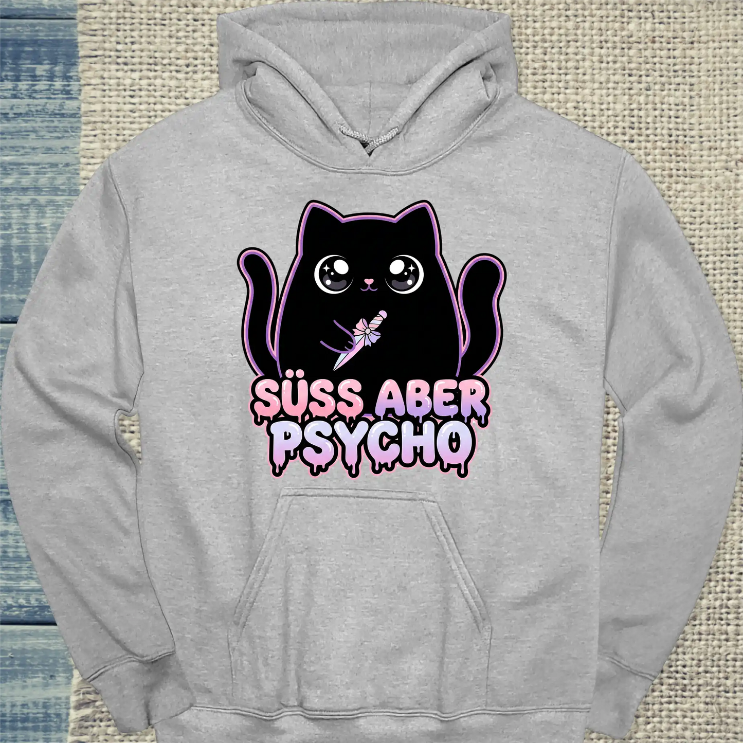 Hoodie - Süß aber Psycho - Unisex - Katze Grau