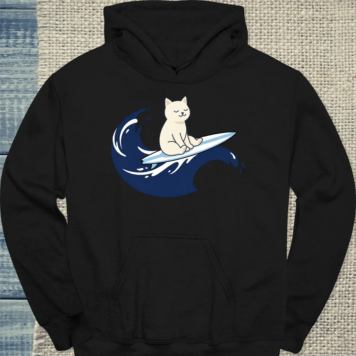 Hoodie - Surfing Cat - Unisex - Katze Schwarz