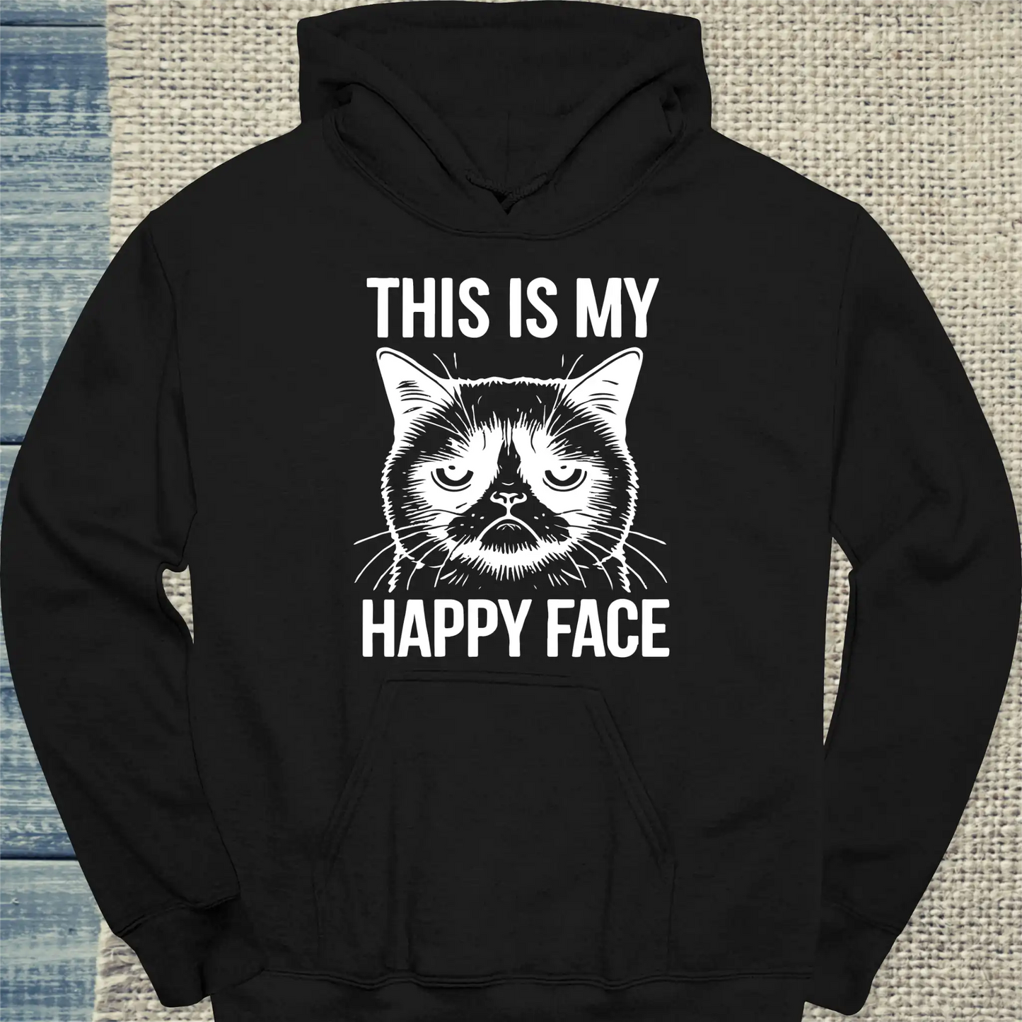 Hoodie - This is my happy face - Unisex - Katze Schwarz