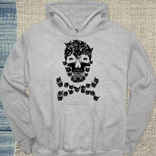 Hoodie - Totenkopf Katze - Unisex - Katze Grau