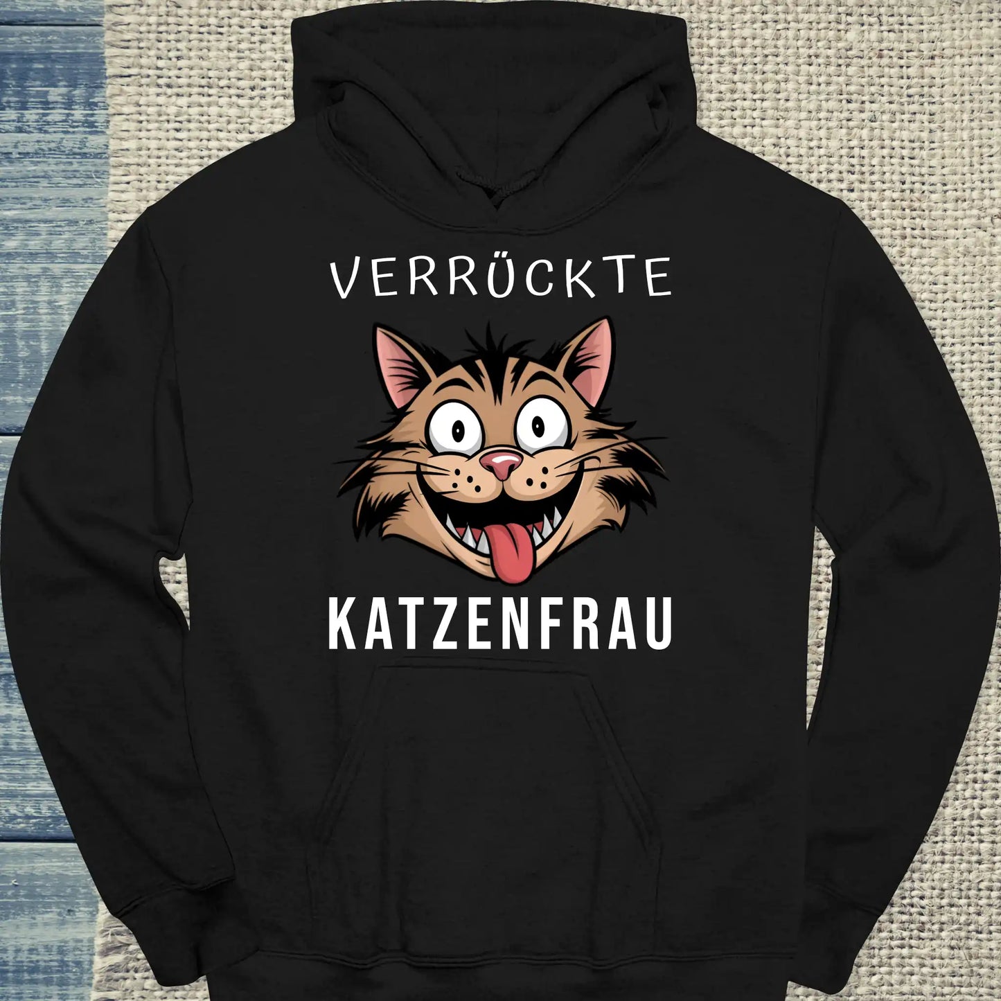 Hoodie - Verrückte Katzenfrau - Unisex - Kaffee, Cat Lady Schwarz