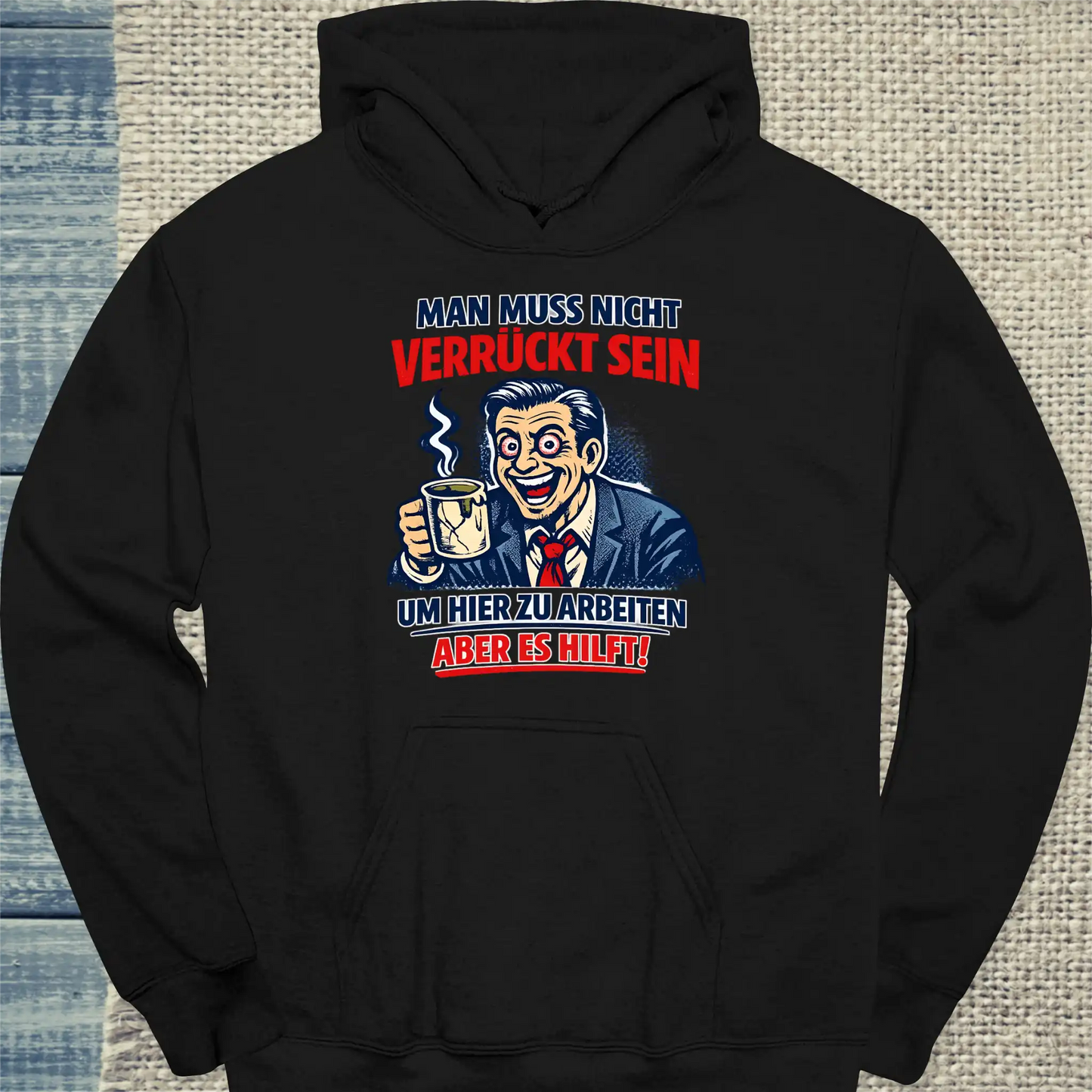 Hoodie - Verrückter Arbeitsplatz - Unisex - Katze & Kaffee Schwarz
