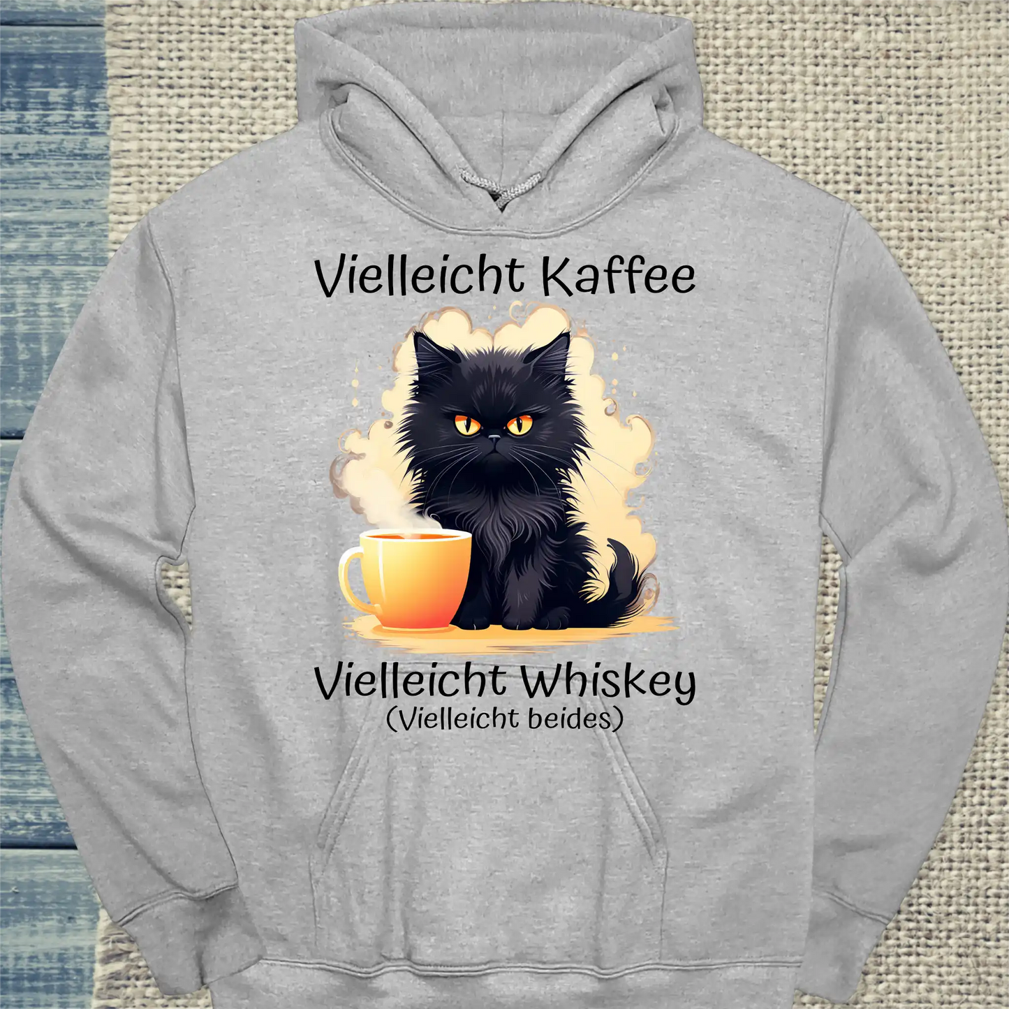 Hoodie - Vielleicht Kaffee, Vielleicht Whiskey, Vielleicht beides - Unisex - Katze Grau