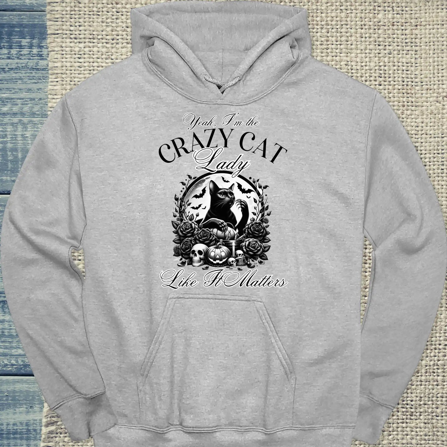 Hoodie - Yeah - I'm the crazy cat lady - Unisex - Kaffee, Cat Lady Grau