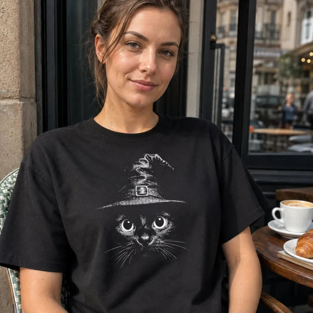 Katze mit Hexenhut - T-Shirt