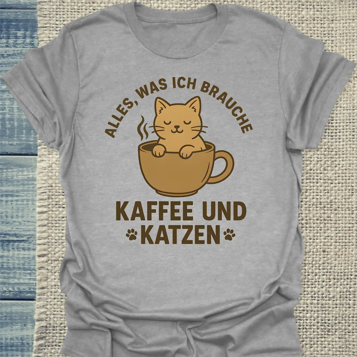 T-Shirt - Alles, was ich brauche. Kaffee und Katzen - Unisex - Katze & Kaffee Grau