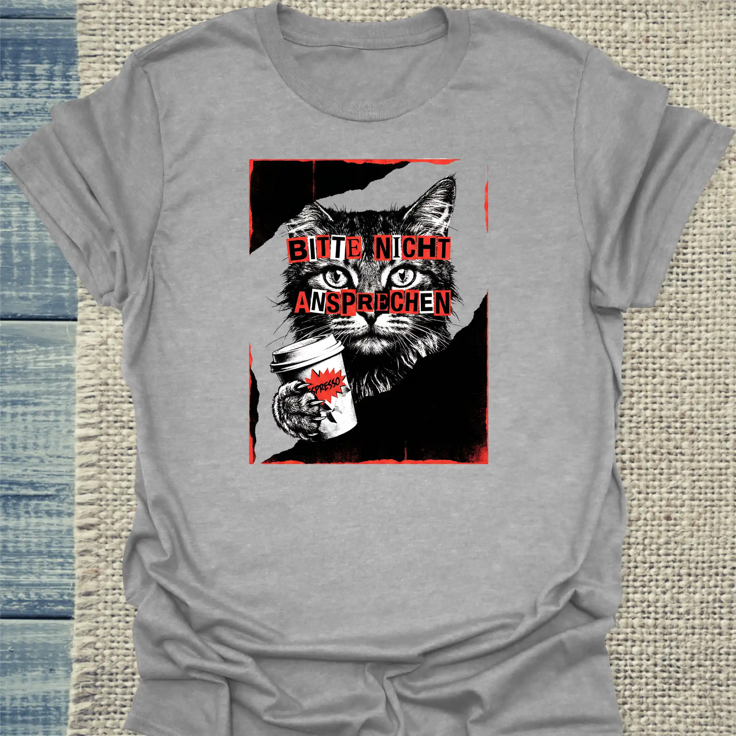 T-Shirt - Bitte nicht ansprechen - Unisex - Katze & Kaffee Grau