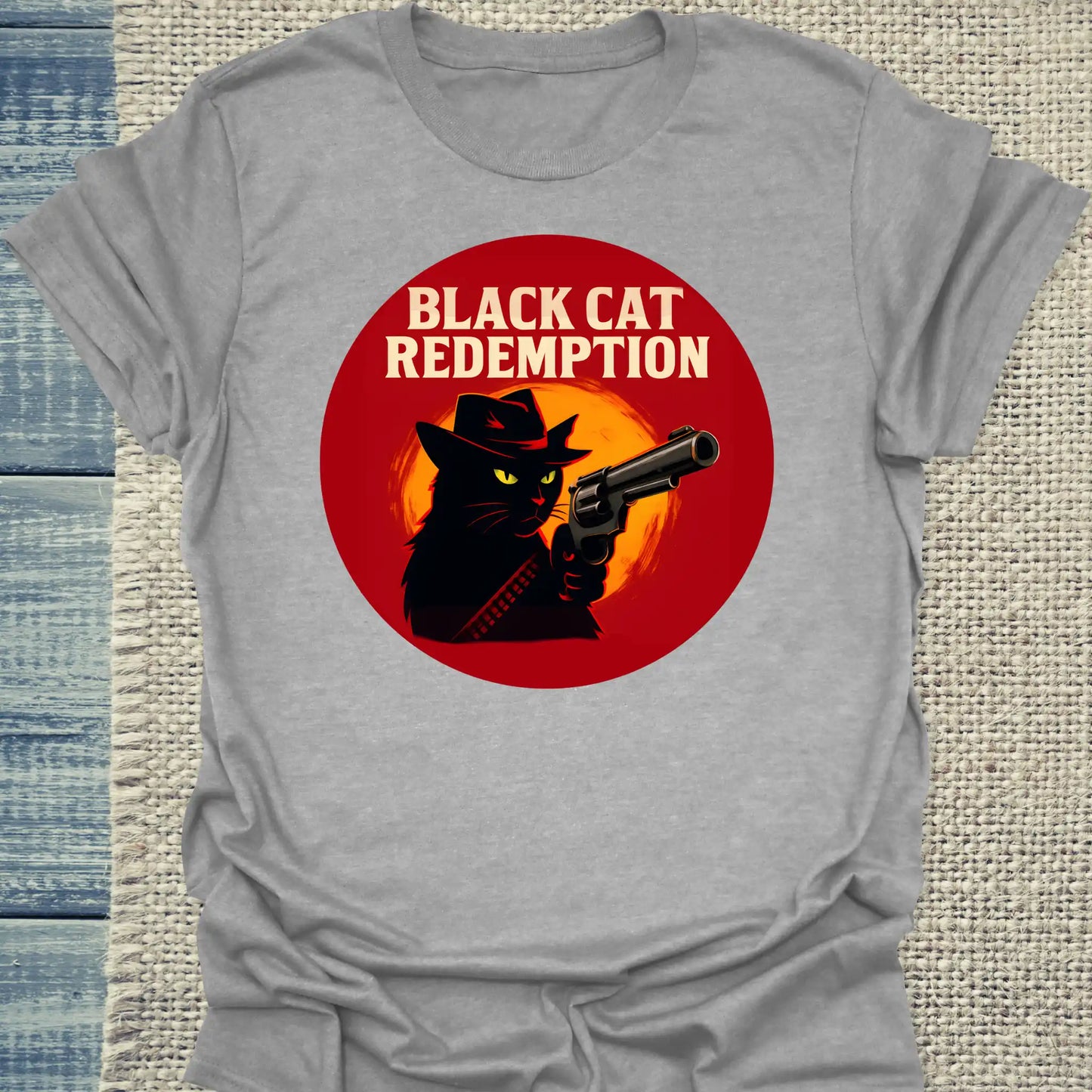 T-Shirt - Black Cat Redemption - Unisex - Katze, Cat Guy Grau