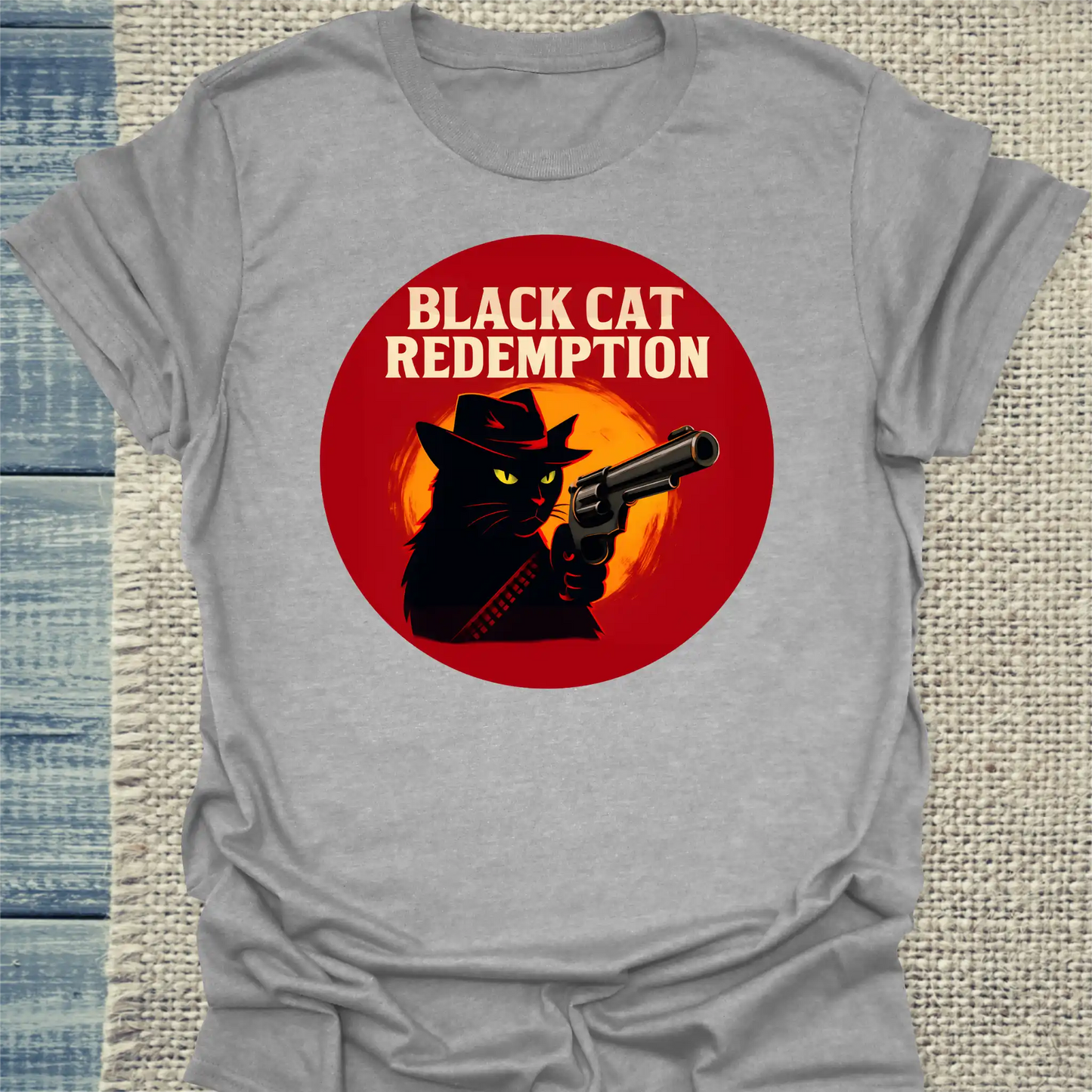 T-Shirt - Black Cat Redemption - Unisex - Katze, Cat Guy Grau