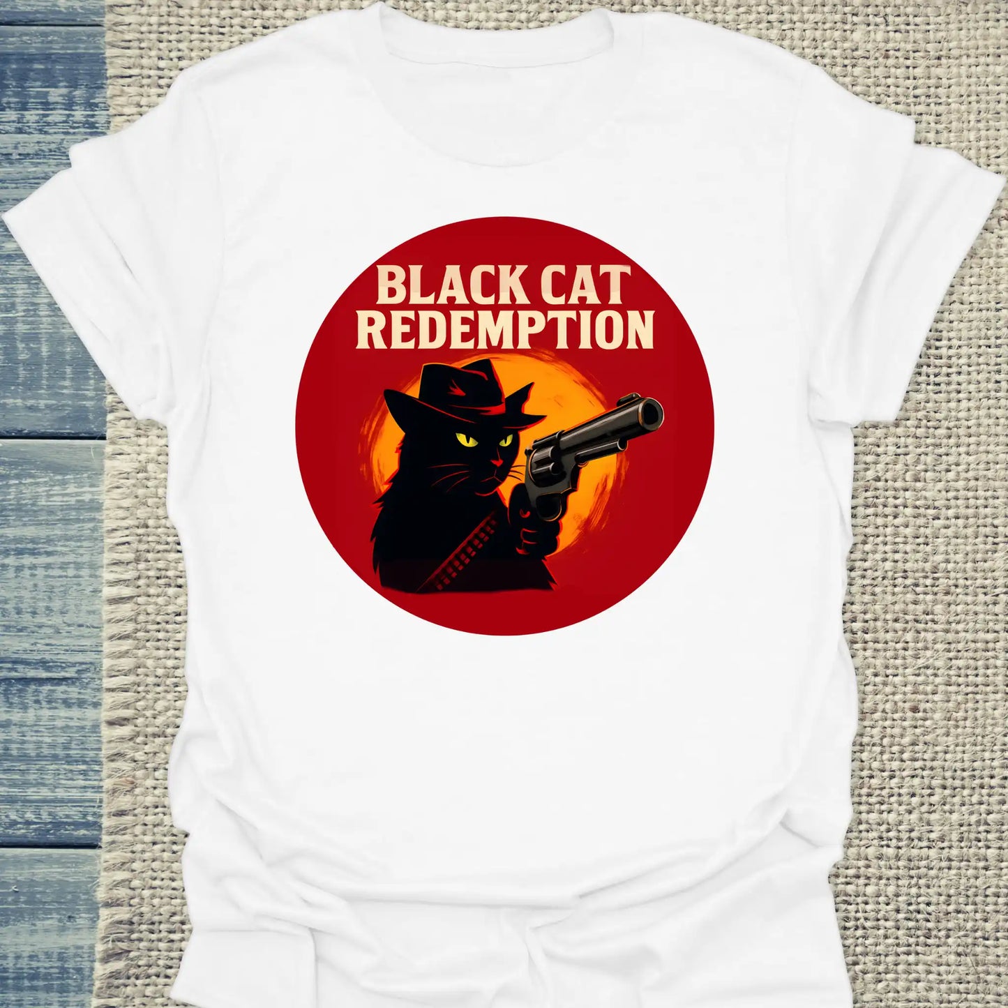 T-Shirt - Black Cat Redemption - Unisex - Katze, Cat Guy Weiß
