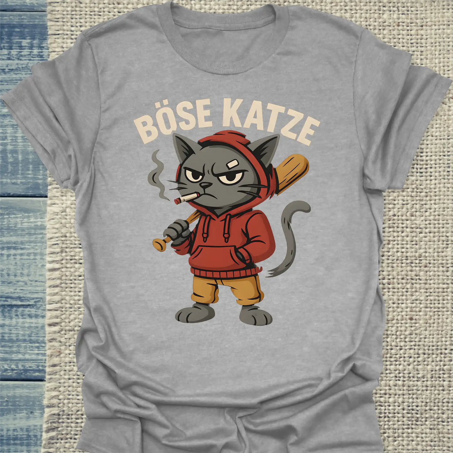 T-Shirt - Böse Katze mit Baseballschläger - Unisex - Katze Grau