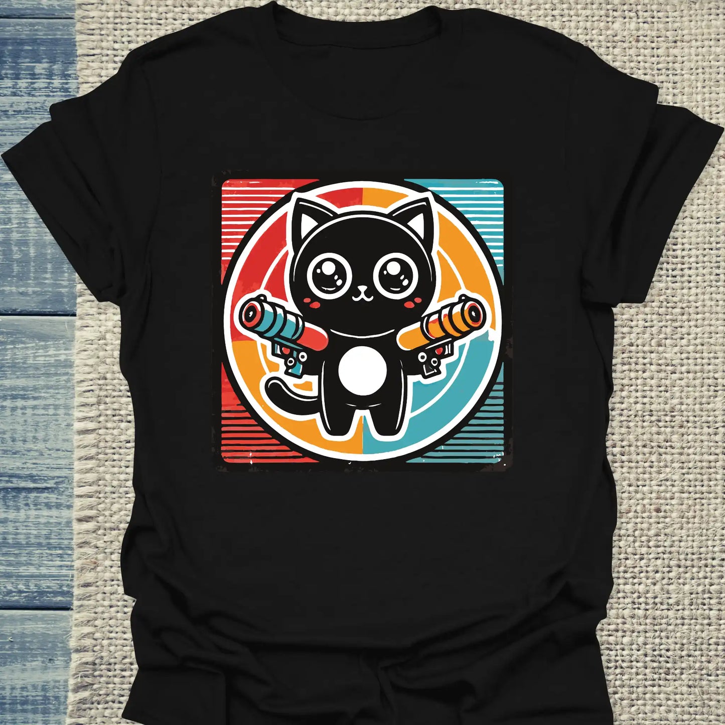 T-Shirt - Böse Katze – Retro Grafik - Unisex - Katze & Kaffee Schwarz