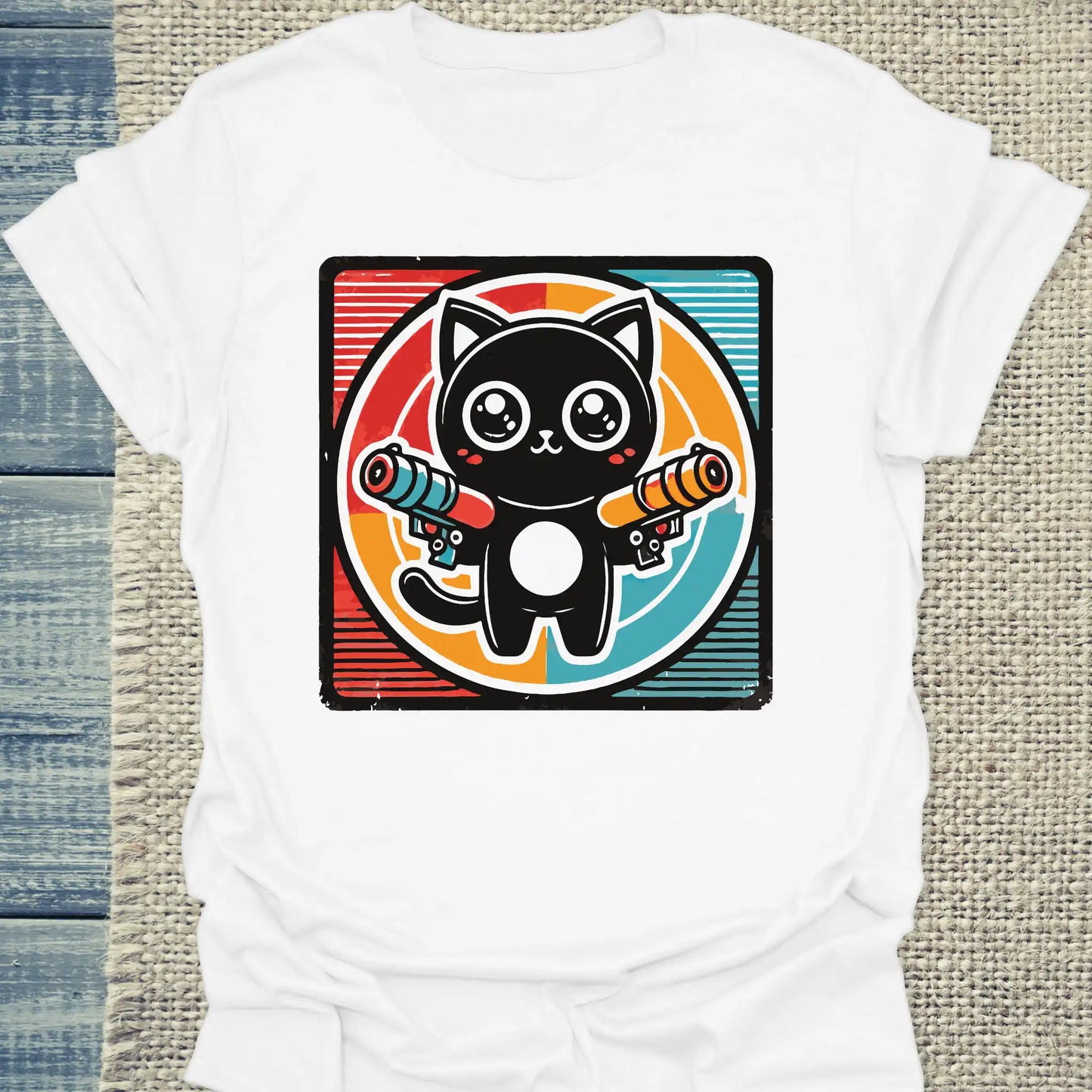 T-Shirt - Böse Katze – Retro Grafik - Unisex - Katze & Kaffee Weiß