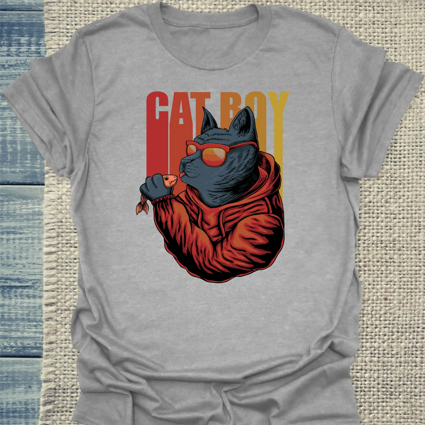 T-Shirt - Cat Boy - Unisex - Katze, Cat Guy Grau