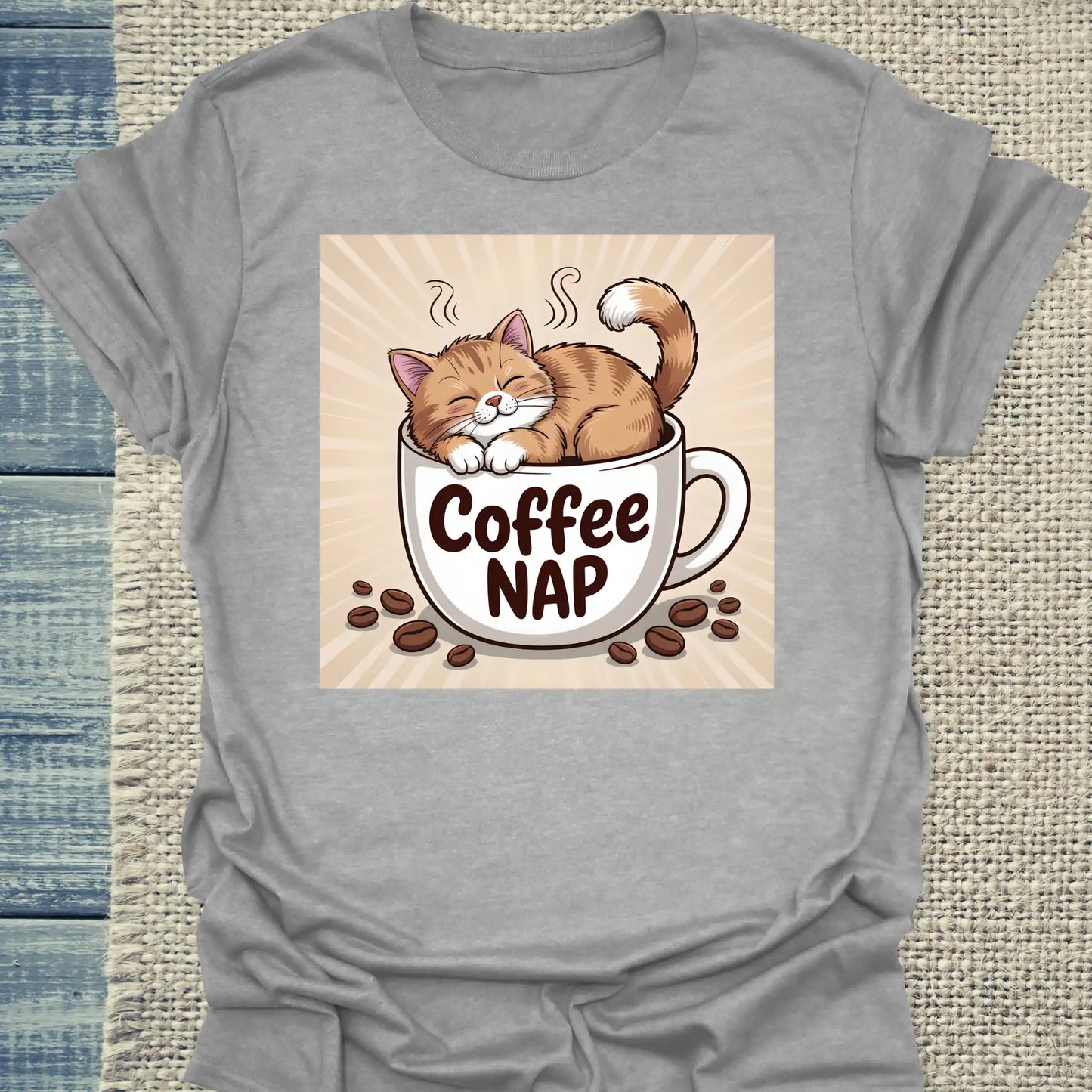 T-Shirt - Cat - Coffee NAP - Unisex - Katze & Kaffee Grau