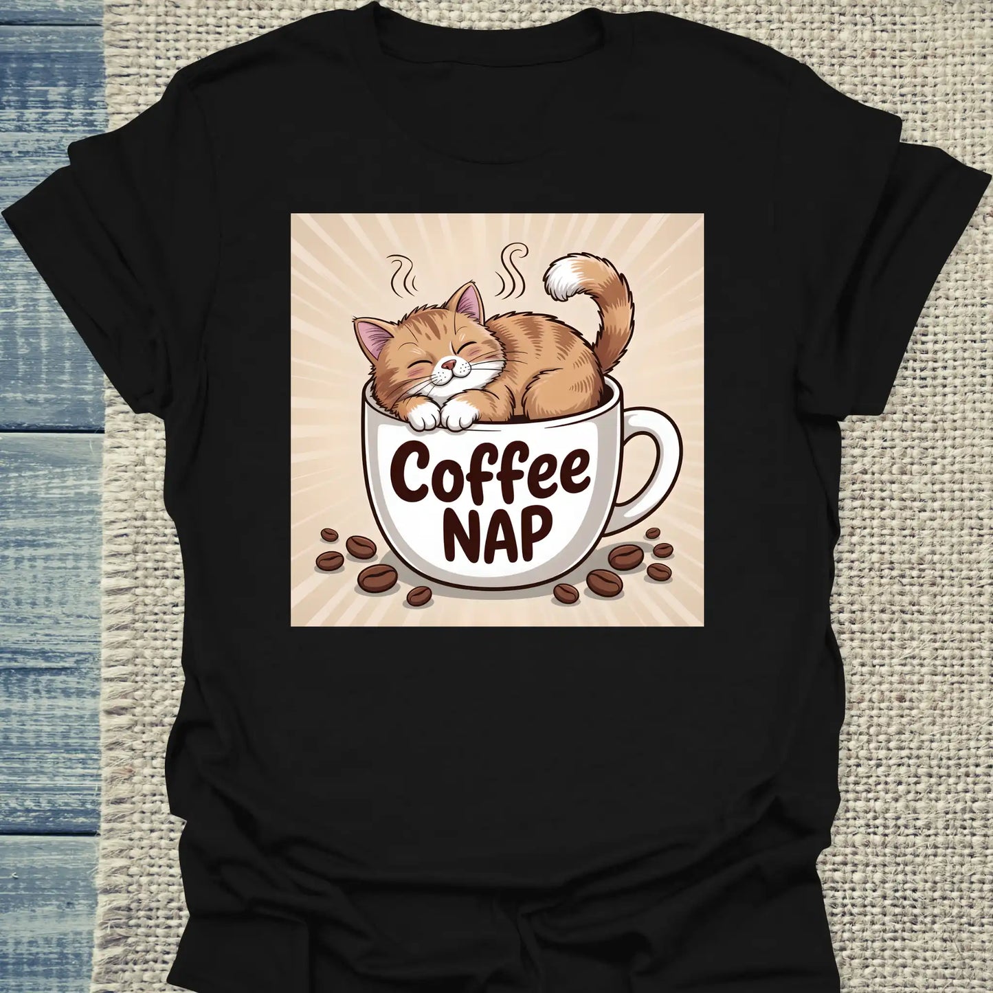 T-Shirt - Cat - Coffee NAP - Unisex - Katze & Kaffee Schwarz