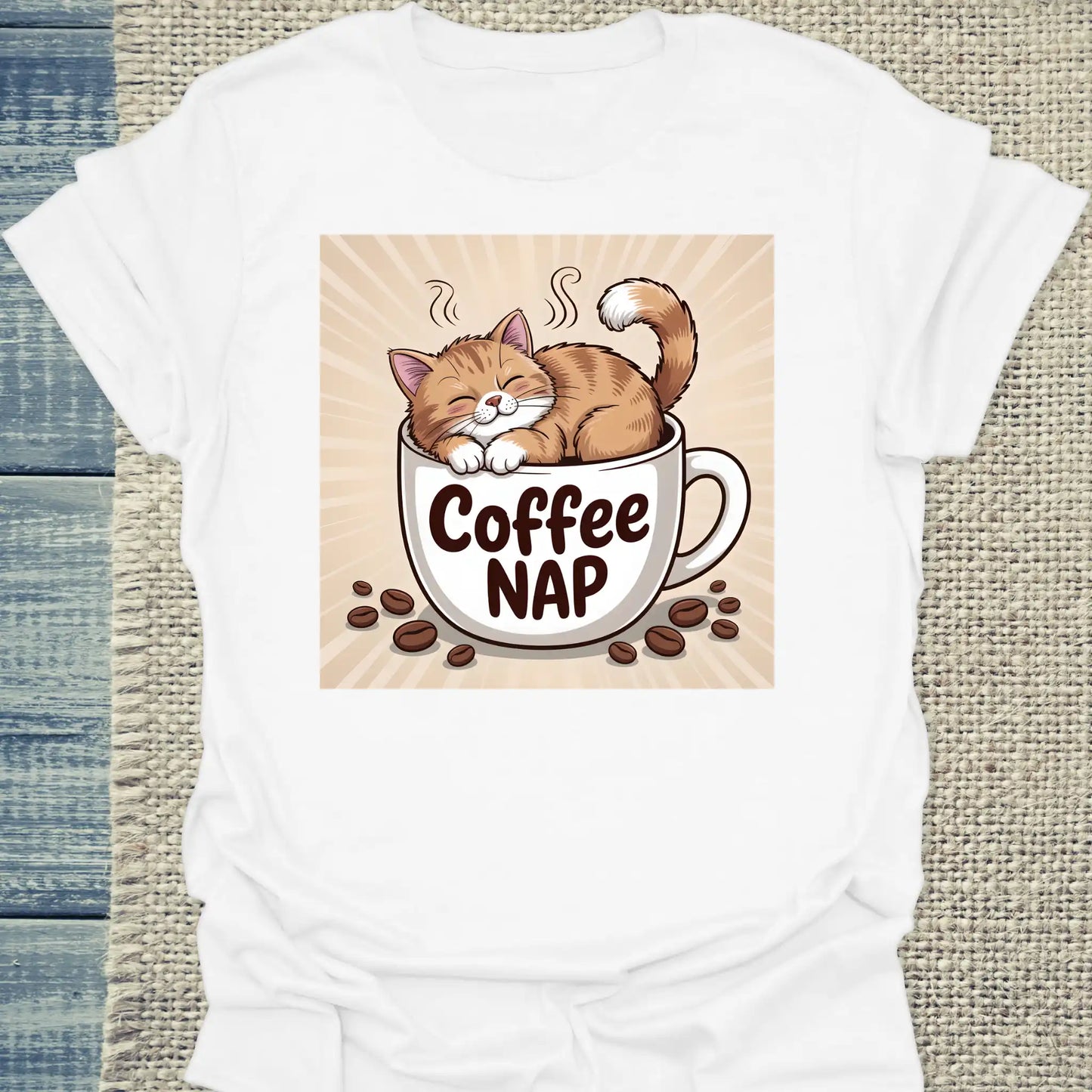 T-Shirt - Cat - Coffee NAP - Unisex - Katze & Kaffee Weiß