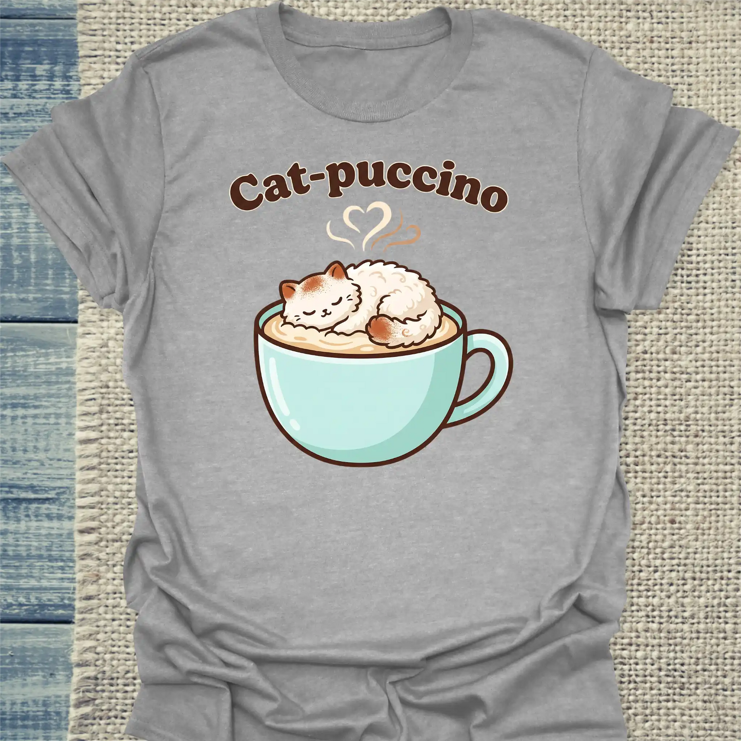 T-Shirt - Cat-puccino - Unisex - Katze & Kaffee Grau