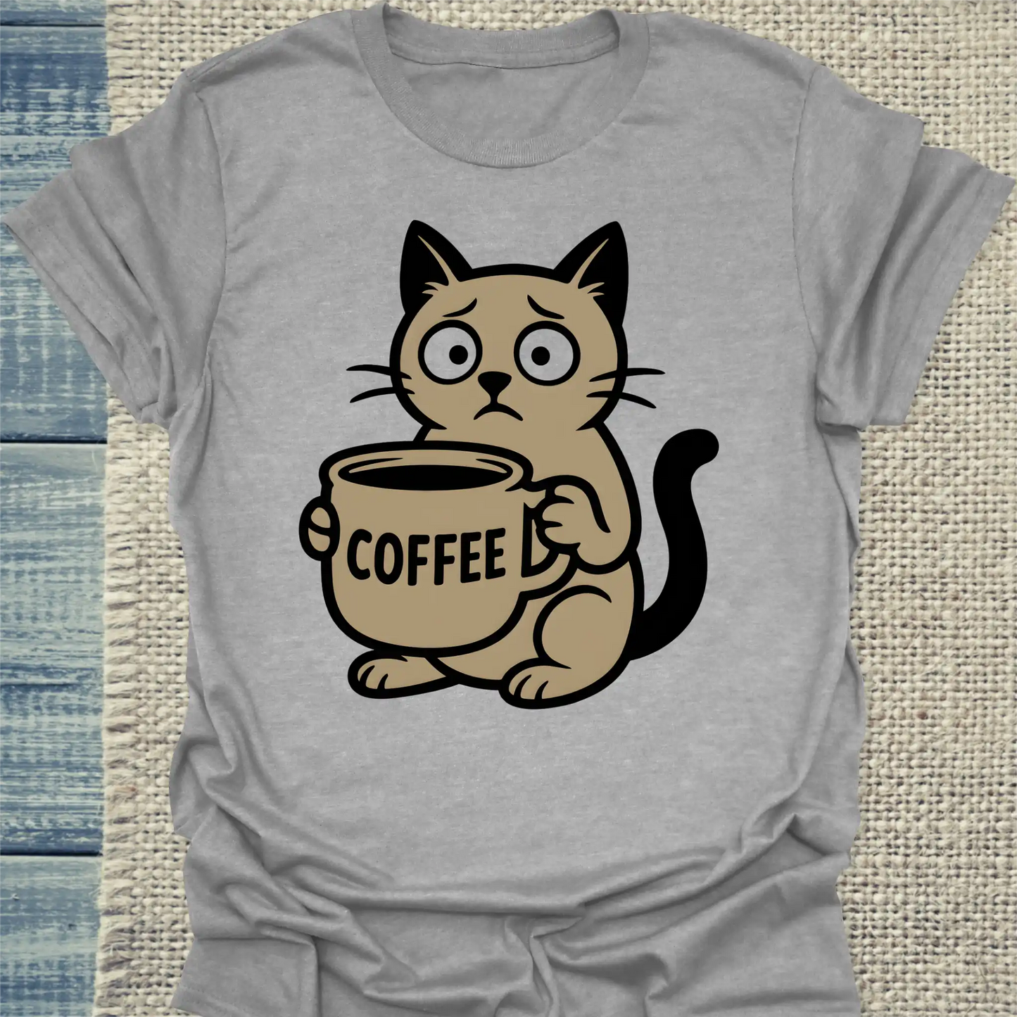 T-Shirt - Cat with Coffee - Unisex - Katze & Kaffee Grau