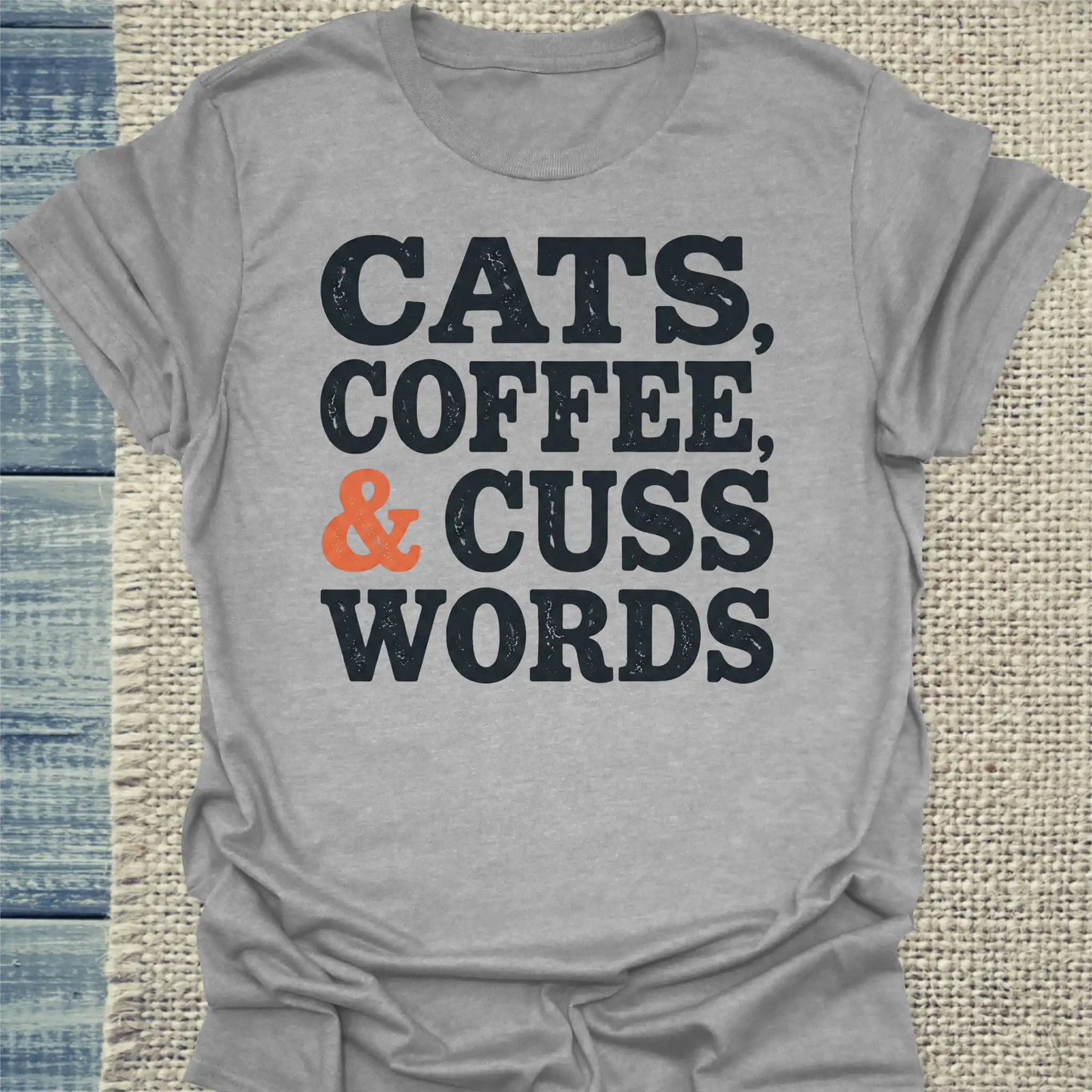 T-Shirt - Cats, Coffee, and Cuss Words - Unisex - Katze Grau