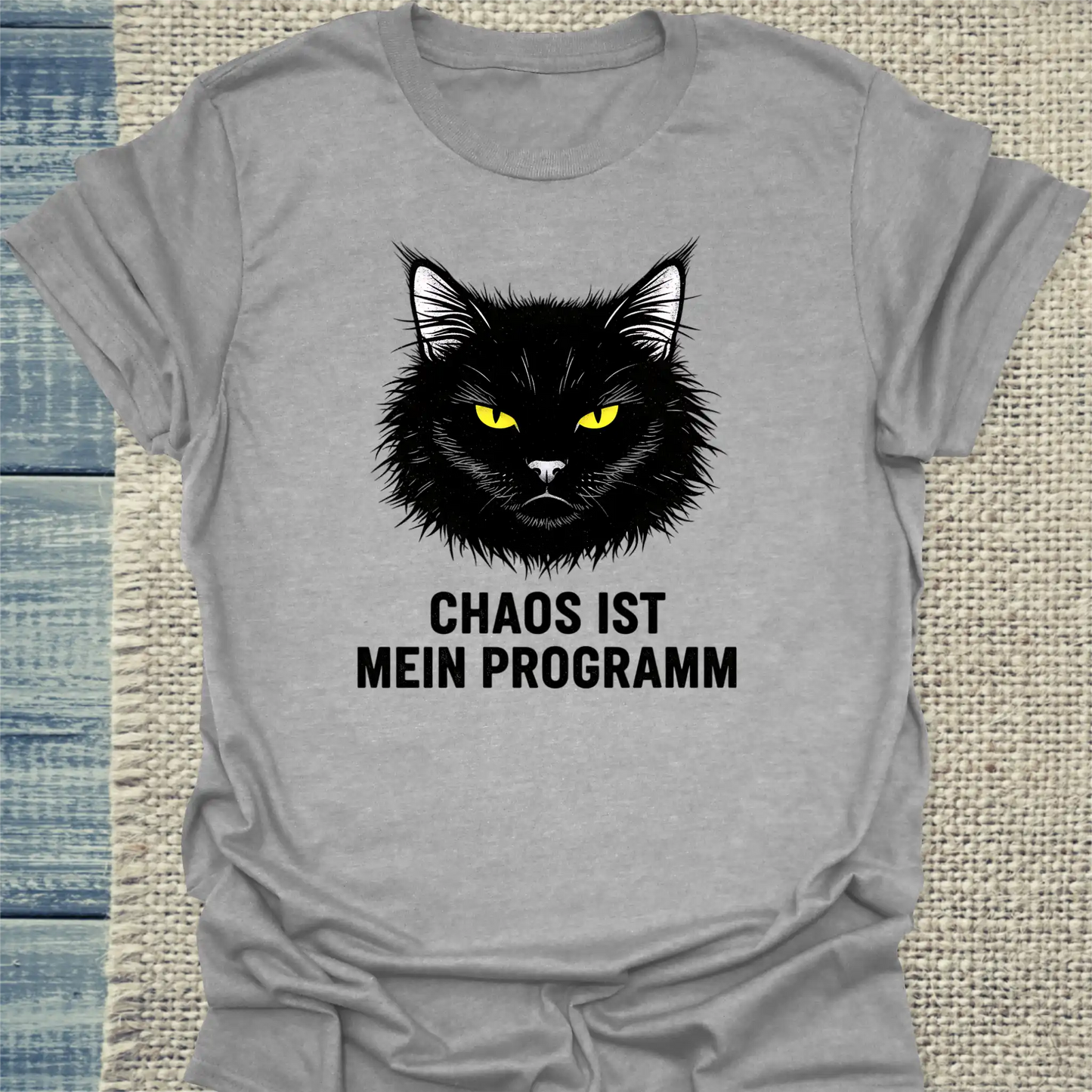 T-Shirt - Chaos ist mein Programm - Unisex - Katze Grau