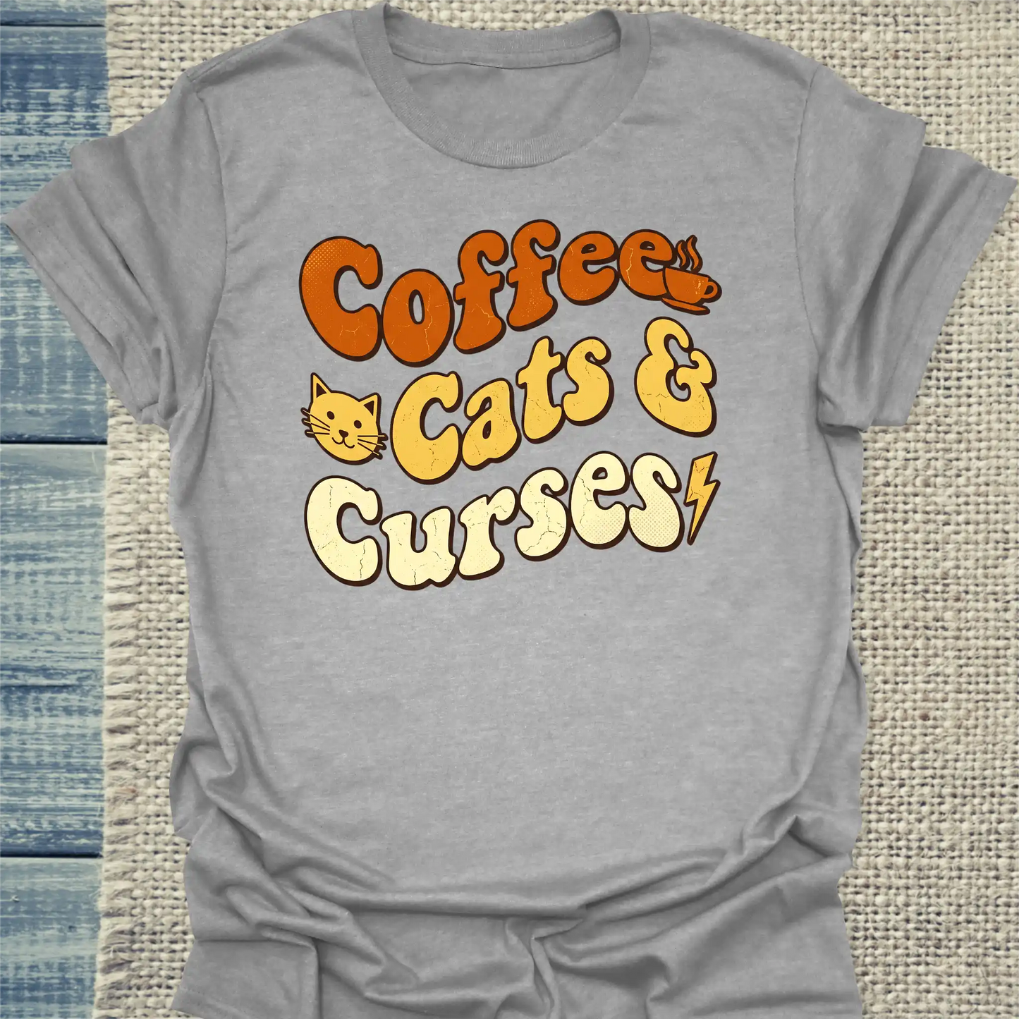 T-Shirt - Coffee, Cats & Curses - Unisex - Katze & Kaffee Grau