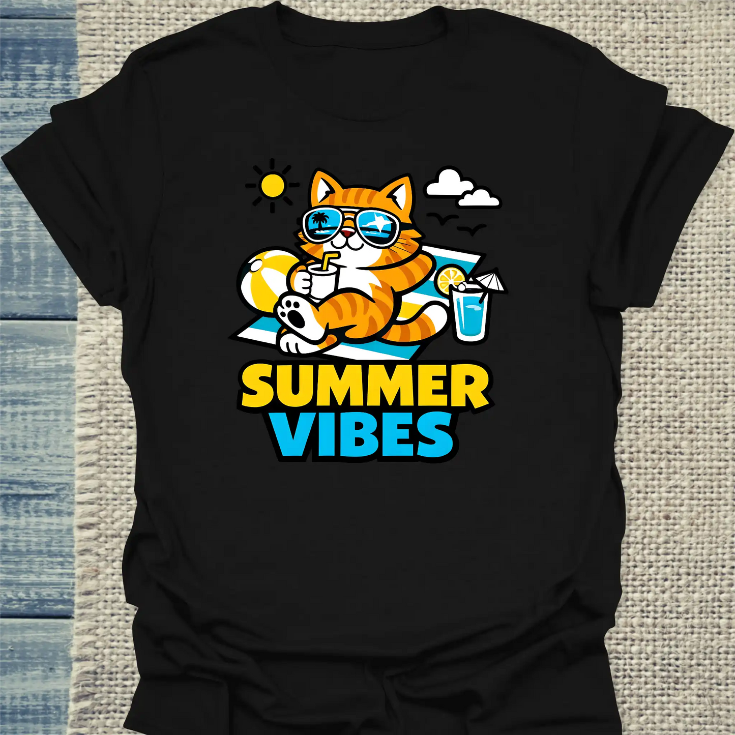 T-Shirt - Cool Summer Vibes - Unisex - Katze, Sommer Schwarz