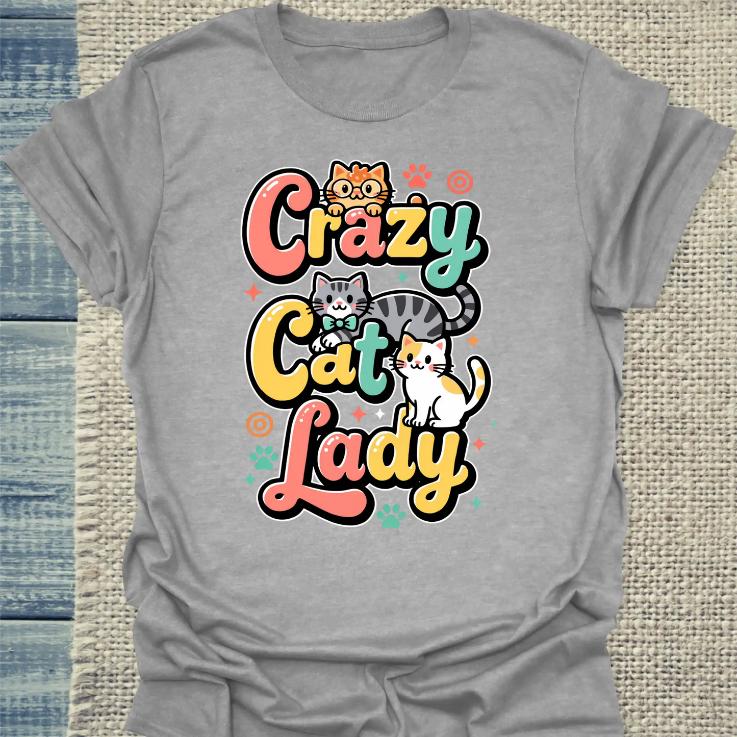 T-Shirt - Crazy Cat Lady - farbenfroh - Unisex - Katze, Cat Lady Grau
