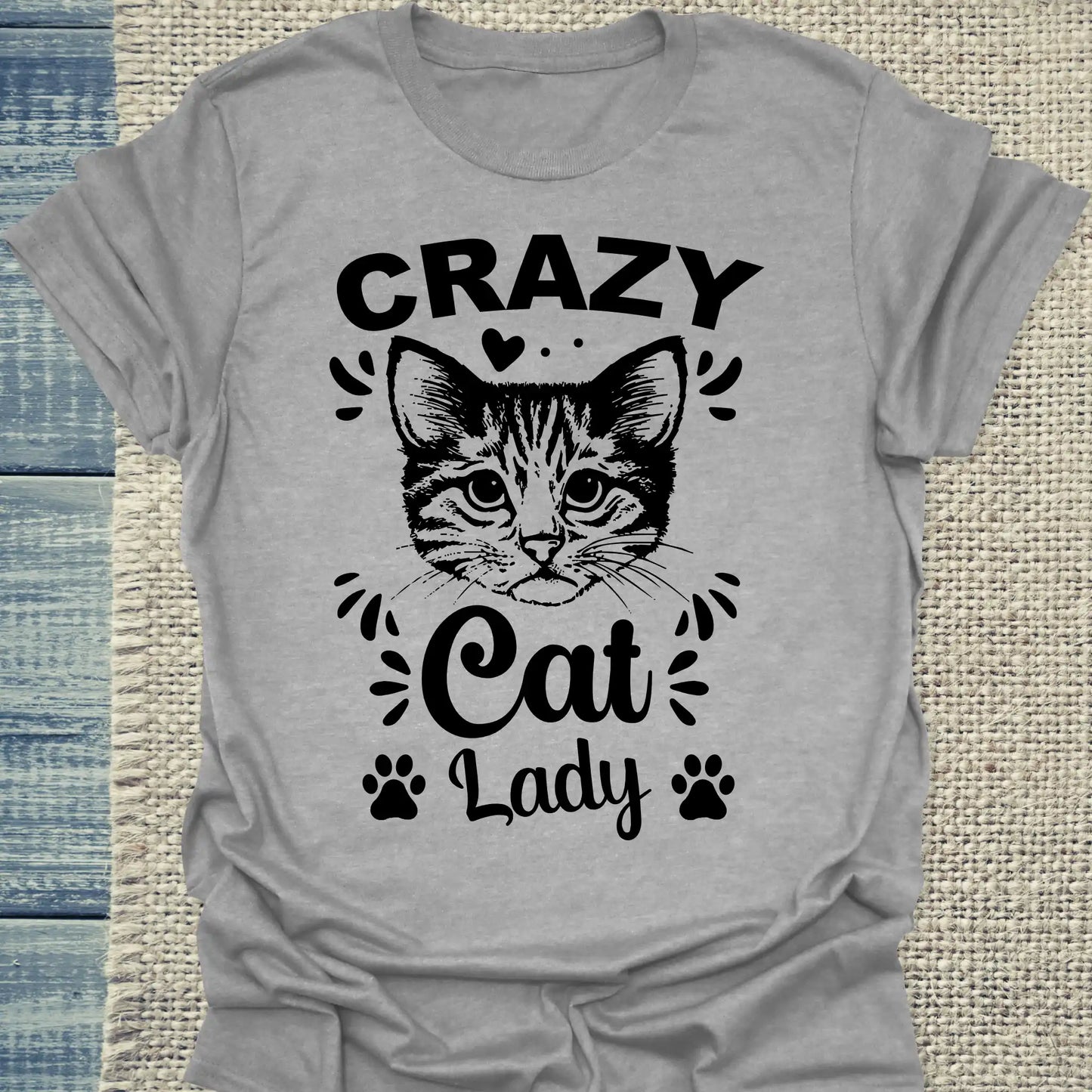 T-Shirt - Crazy Cat Lady - Unisex - Kaffee, Cat Lady Grau