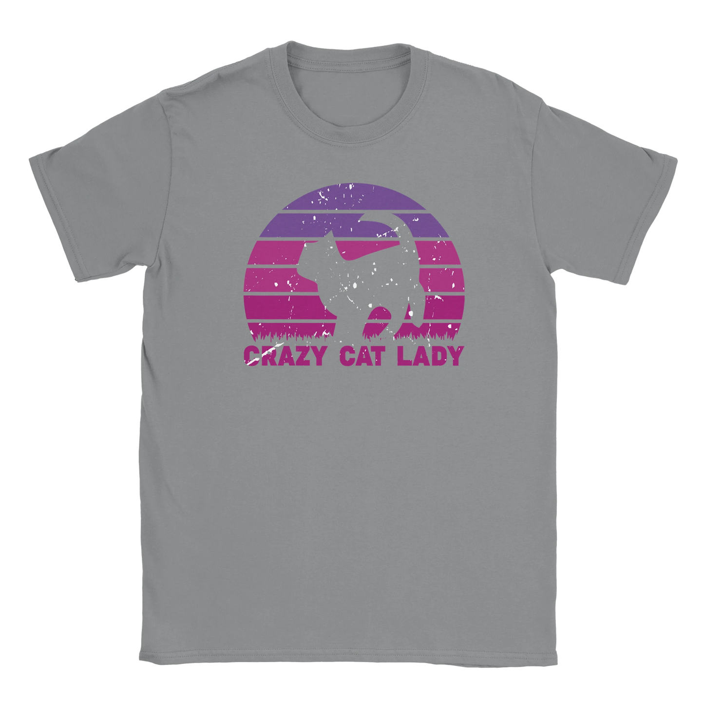 T-Shirt - CRAZY CAT LADY - Retro - Unisex - Kaffee, Cat Lady Grau