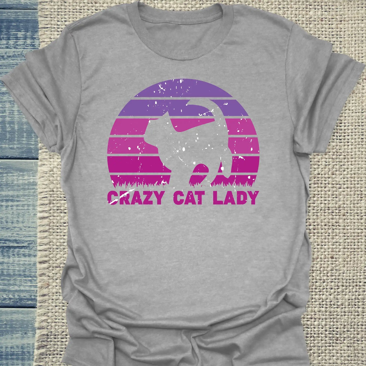 T-Shirt - CRAZY CAT LADY - Retro - Unisex - Kaffee, Cat Lady Grau