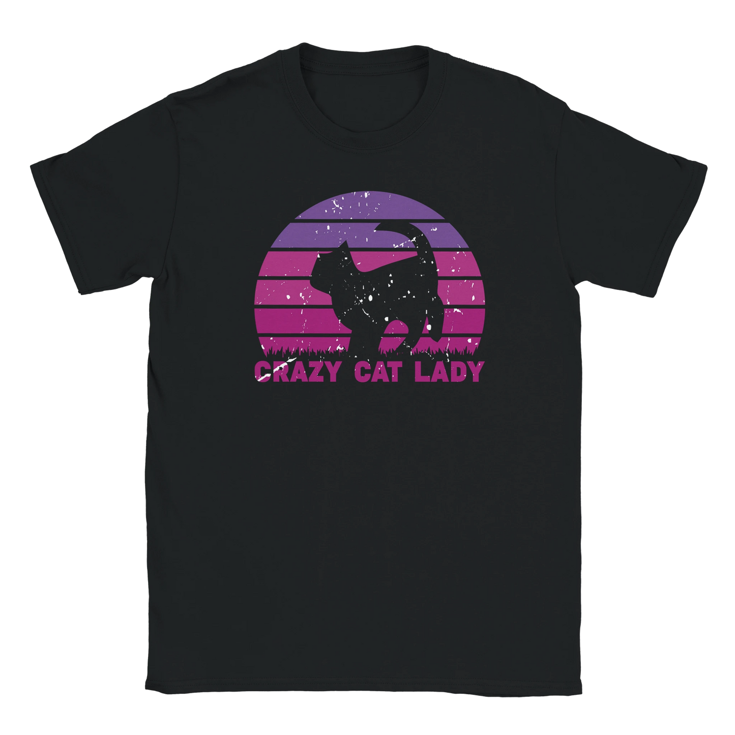 T-Shirt - CRAZY CAT LADY - Retro - Unisex - Kaffee, Cat Lady Schwarz