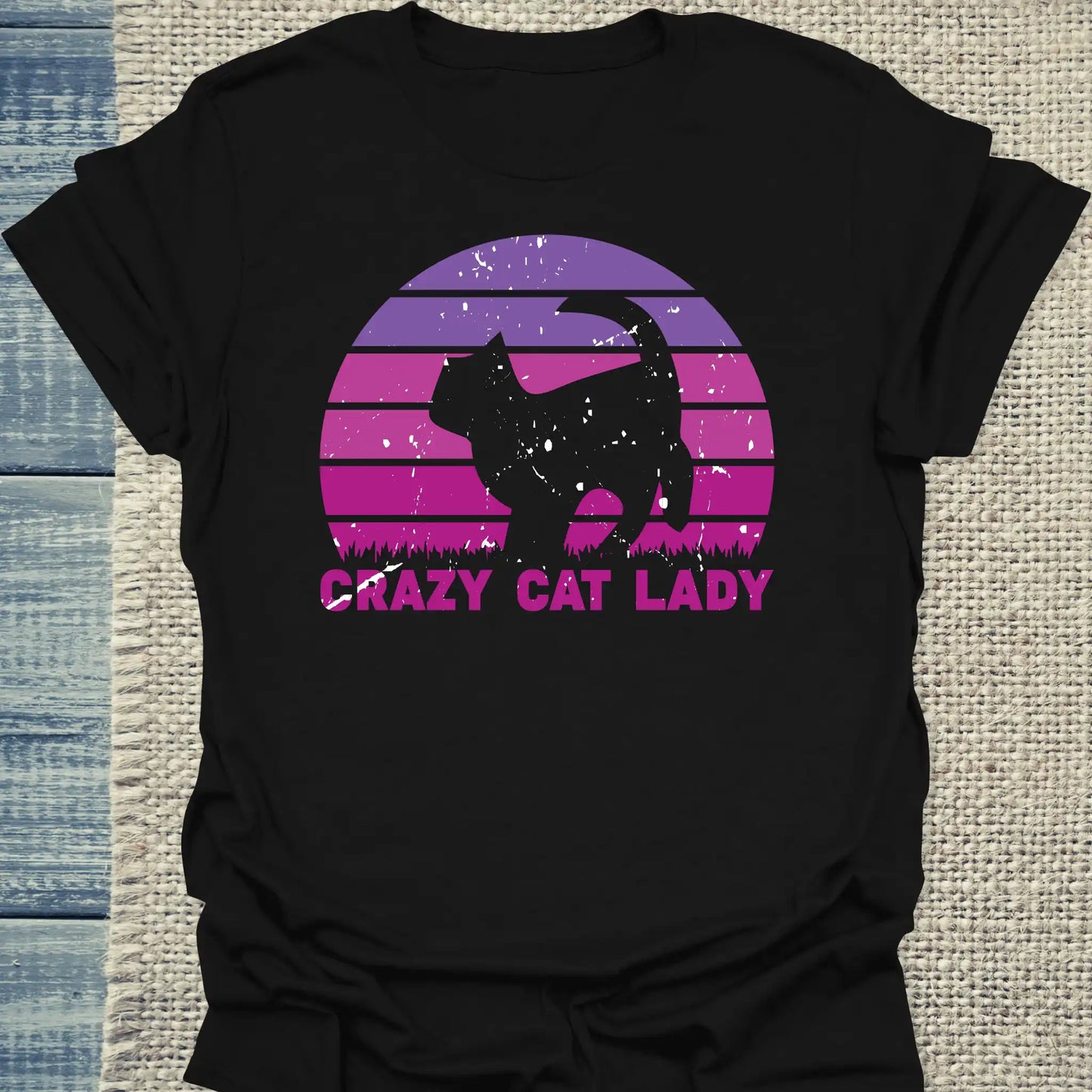 T-Shirt - CRAZY CAT LADY - Retro - Unisex - Kaffee, Cat Lady Schwarz